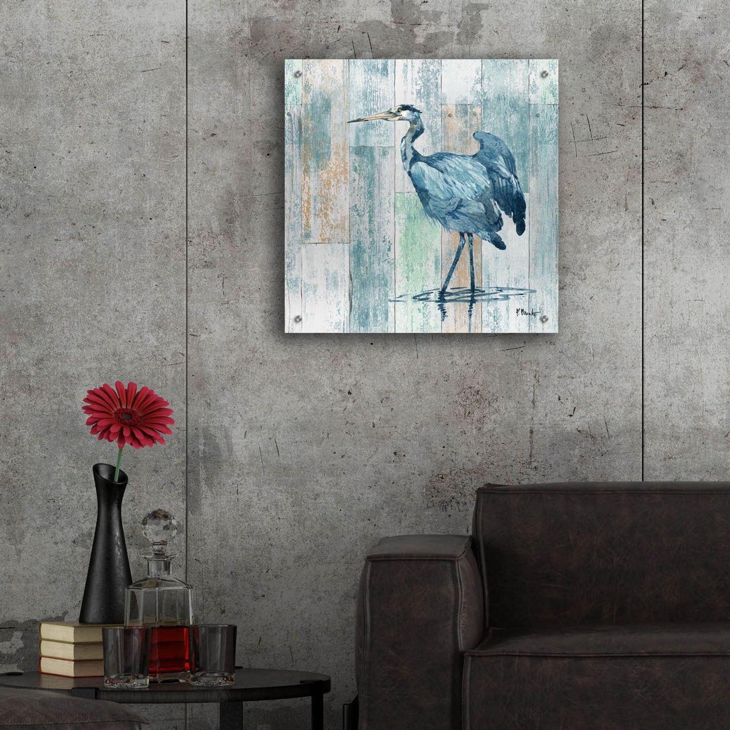 Epic Art 'Arianna Blue Heron - Wood' by Paul Brent, Acrylic Glass Wall Art,24x24