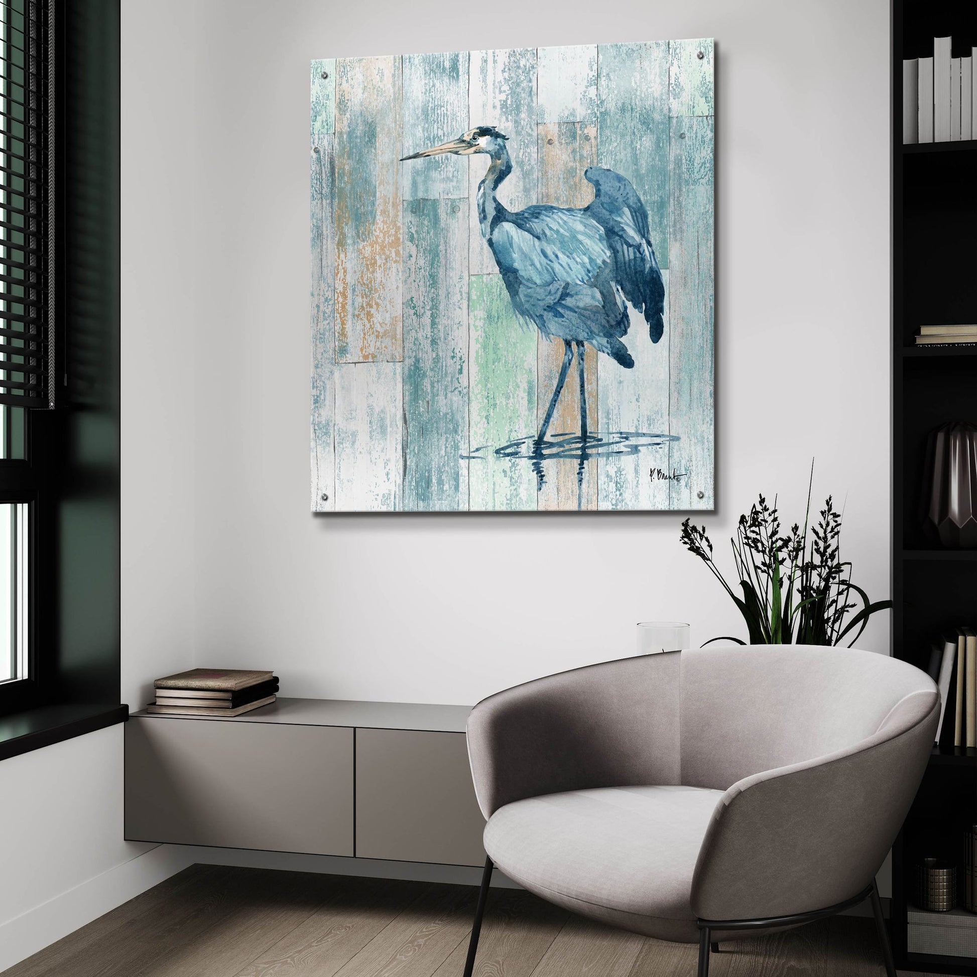 Epic Art 'Arianna Blue Heron - Wood' by Paul Brent, Acrylic Glass Wall Art,36x36