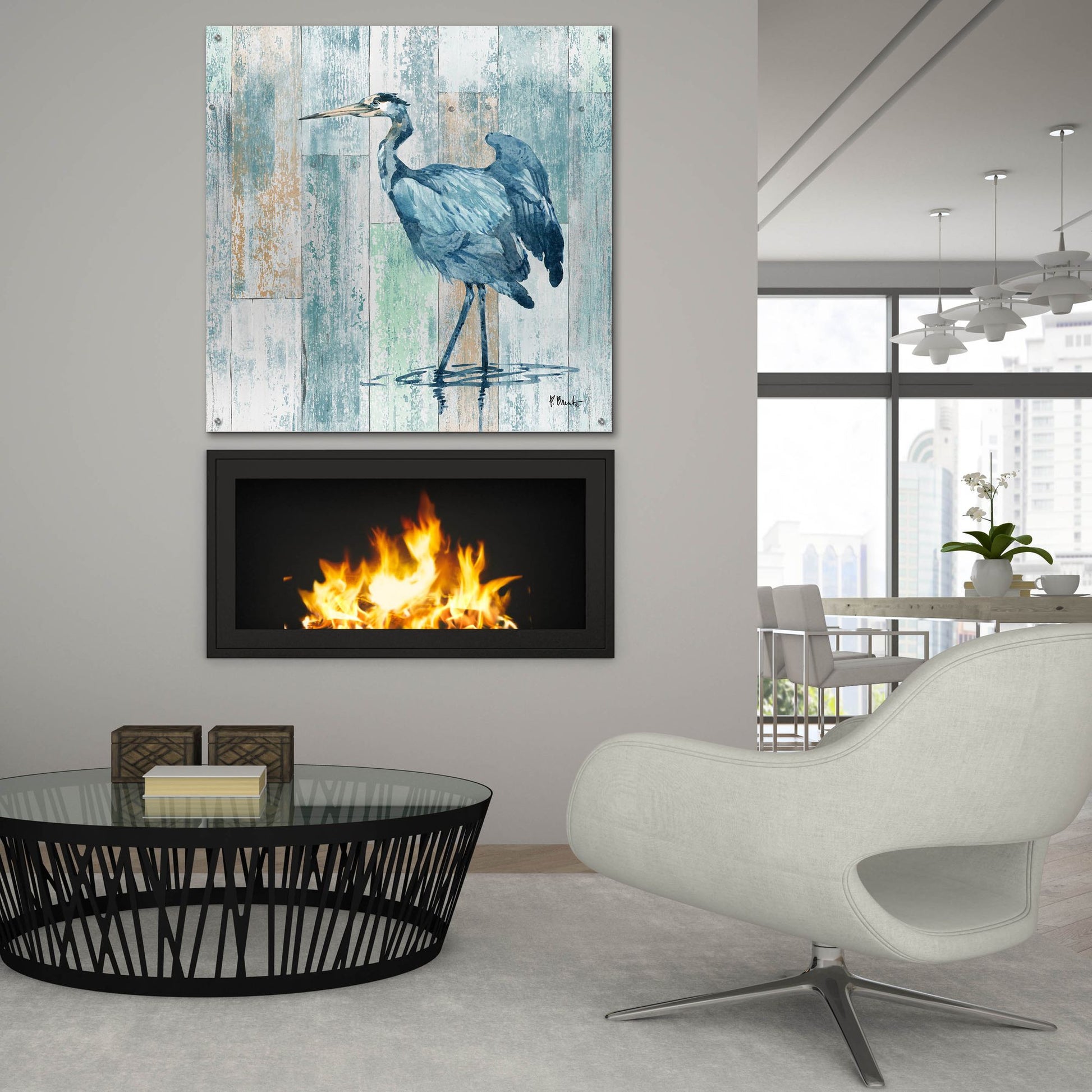 Epic Art 'Arianna Blue Heron - Wood' by Paul Brent, Acrylic Glass Wall Art,36x36