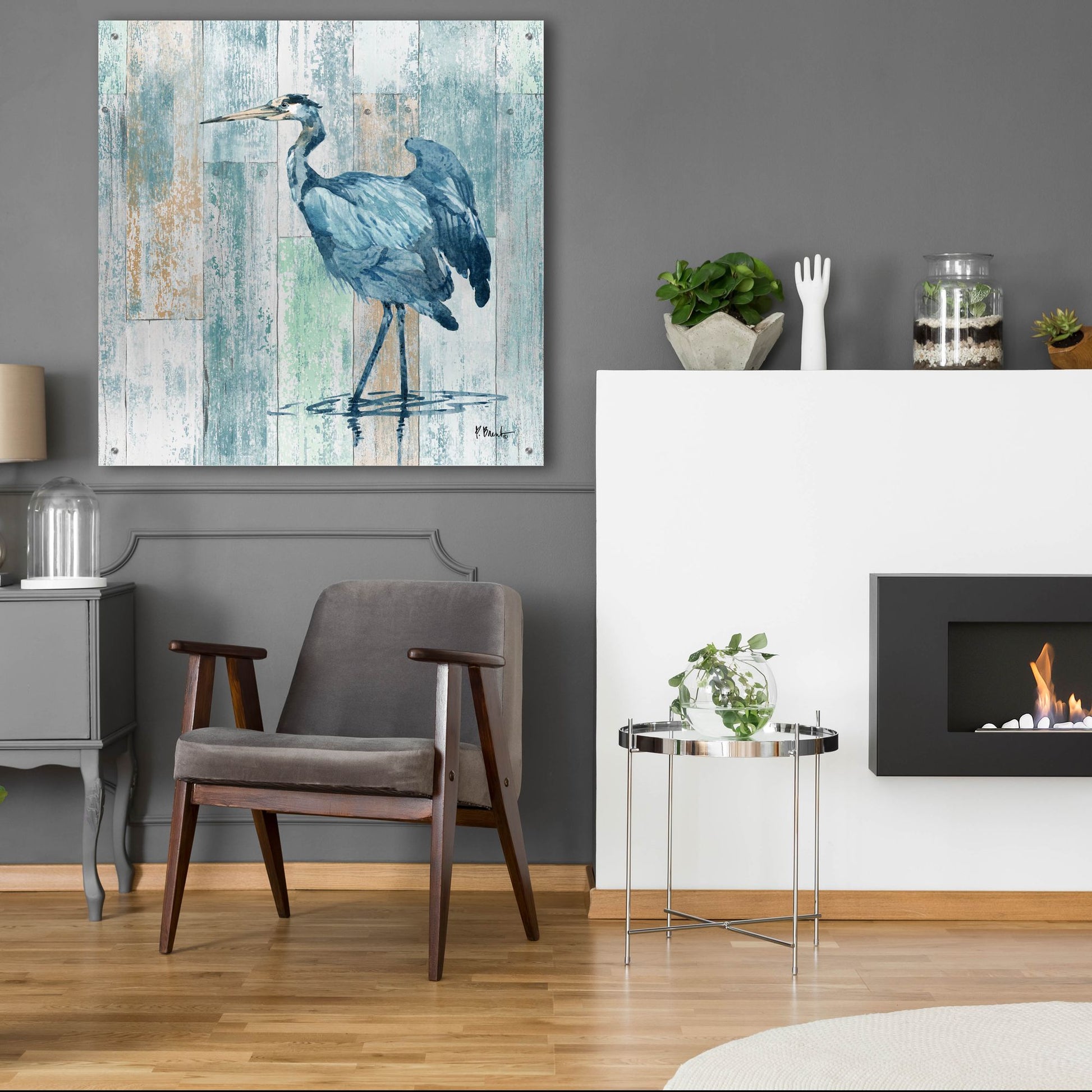 Epic Art 'Arianna Blue Heron - Wood' by Paul Brent, Acrylic Glass Wall Art,36x36