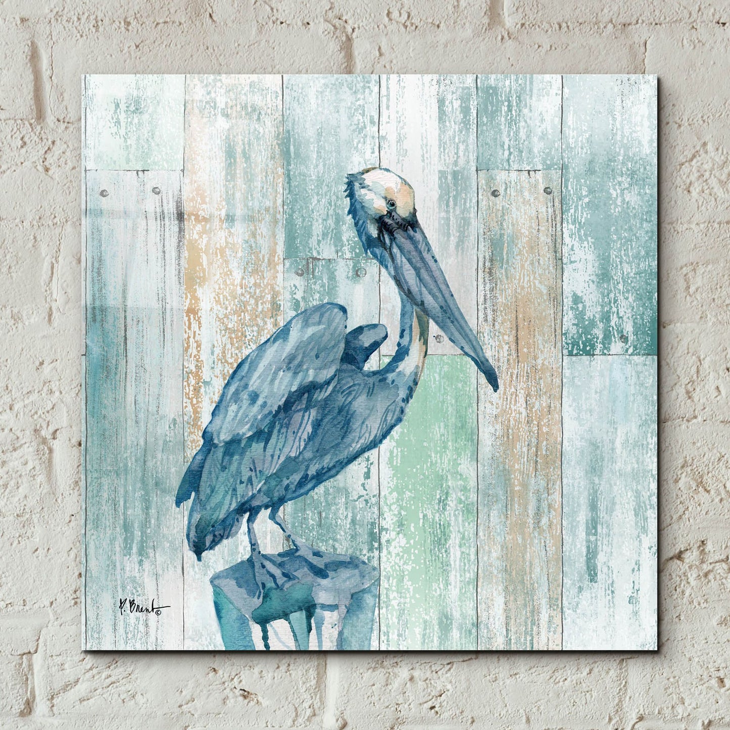 Epic Art 'Arianna Pelican - Wood' by Paul Brent, Acrylic Glass Wall Art,12x12