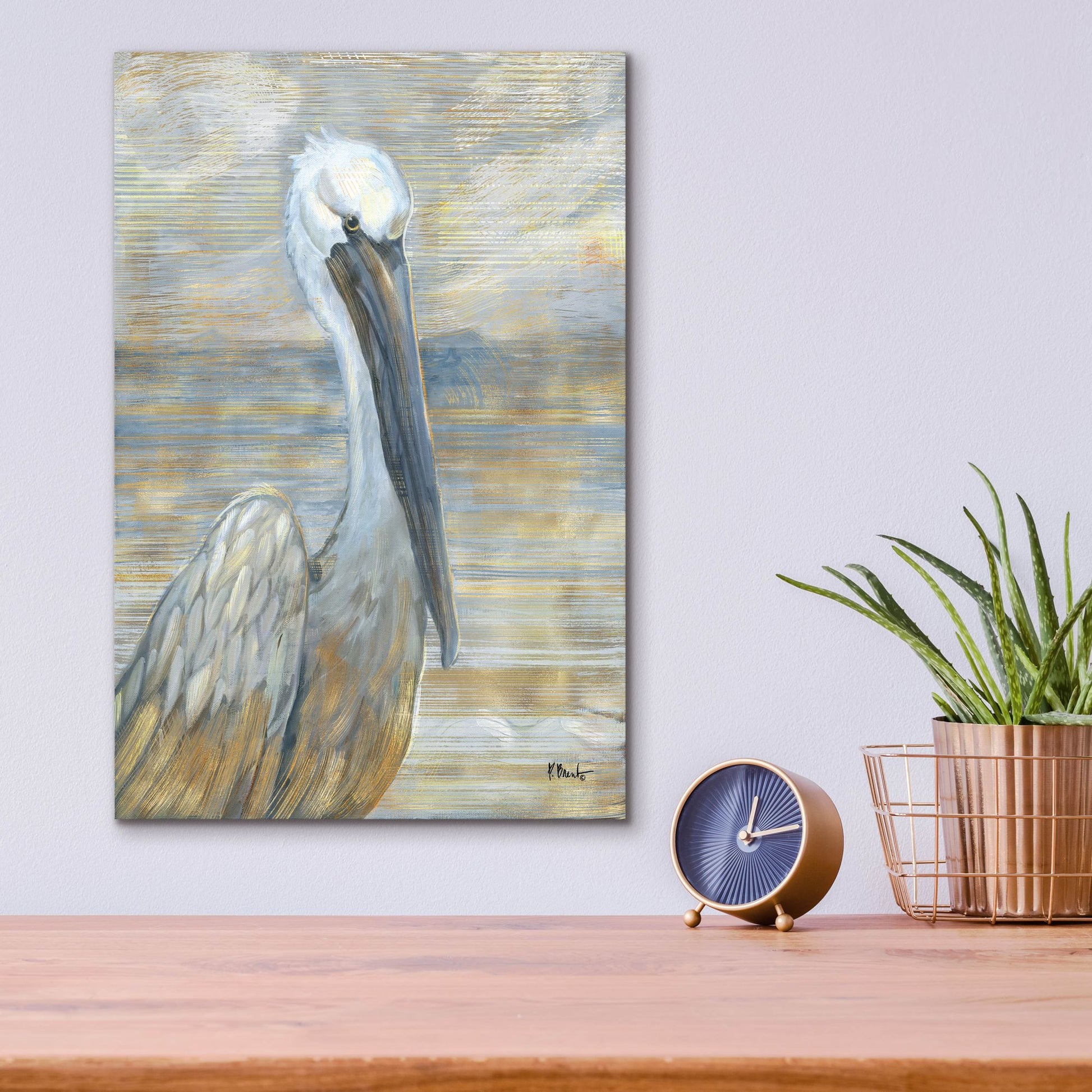 Epic Art 'Golden Salty Pelican' by Paul Brent, Acrylic Glass Wall Art,12x16