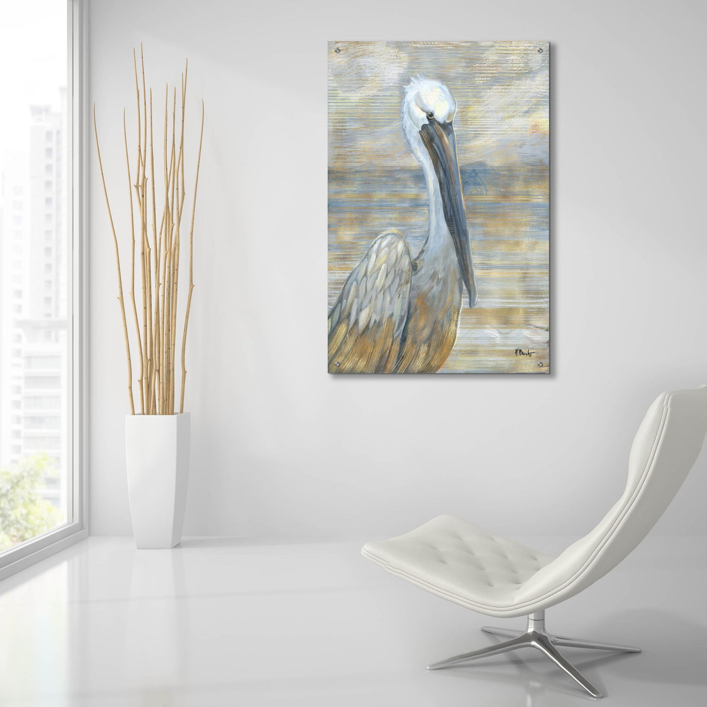 Epic Art 'Golden Salty Pelican' by Paul Brent, Acrylic Glass Wall Art,24x36