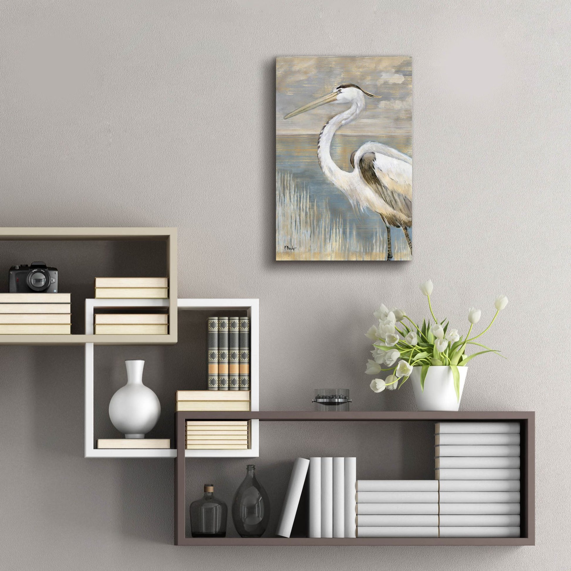 Epic Art 'Golden River Heron' by Paul Brent, Acrylic Glass Wall Art,16x24