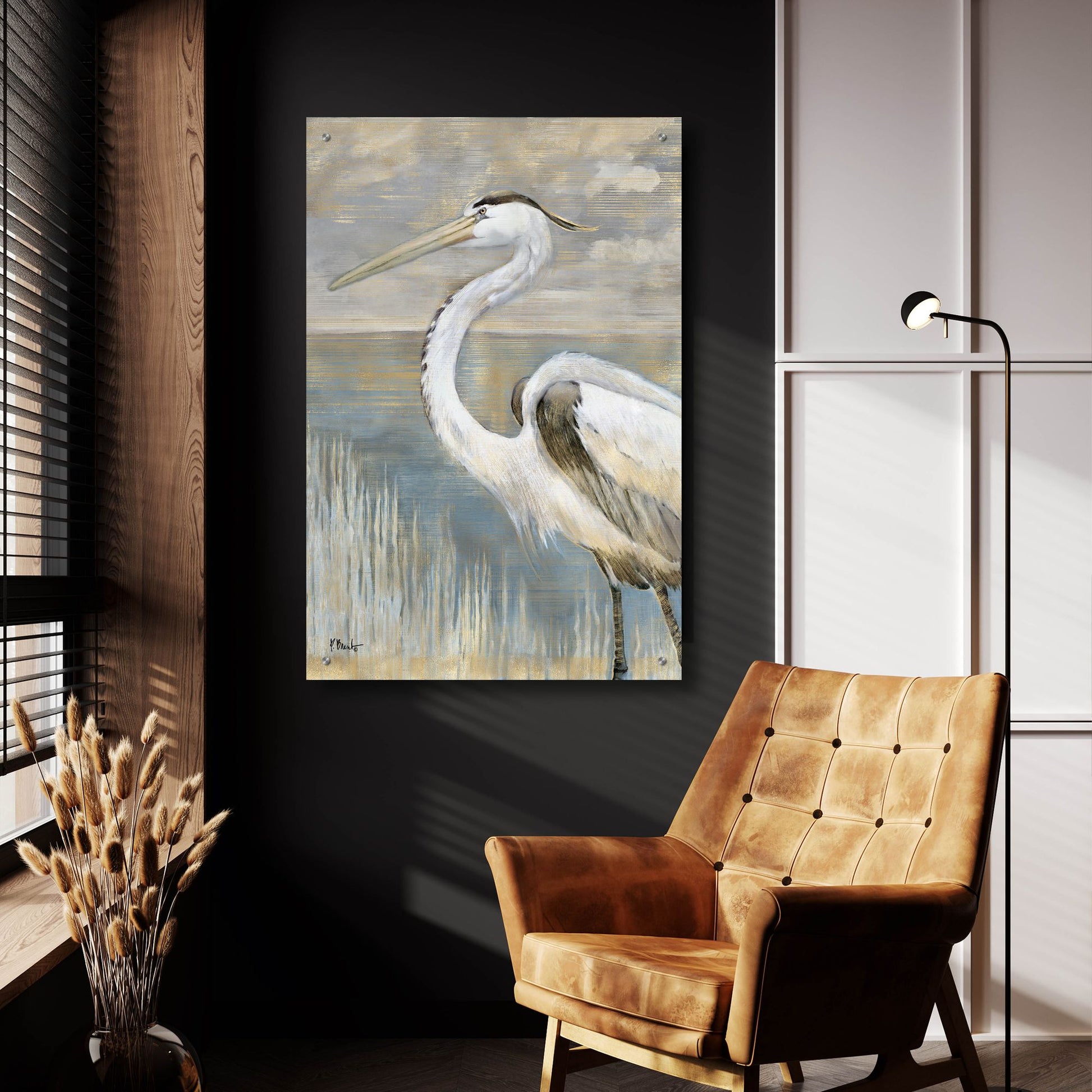 Epic Art 'Golden River Heron' by Paul Brent, Acrylic Glass Wall Art,24x36