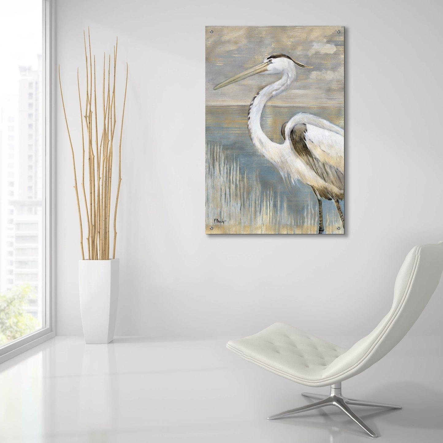 Epic Art 'Golden River Heron' by Paul Brent, Acrylic Glass Wall Art,24x36