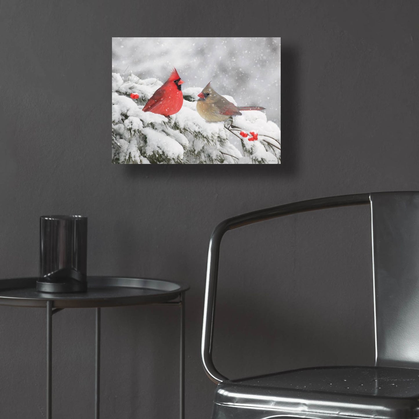 Epic Art 'Cardinals in Snow' by Lori Deiter, Acrylic Glass Wall Art,16x12