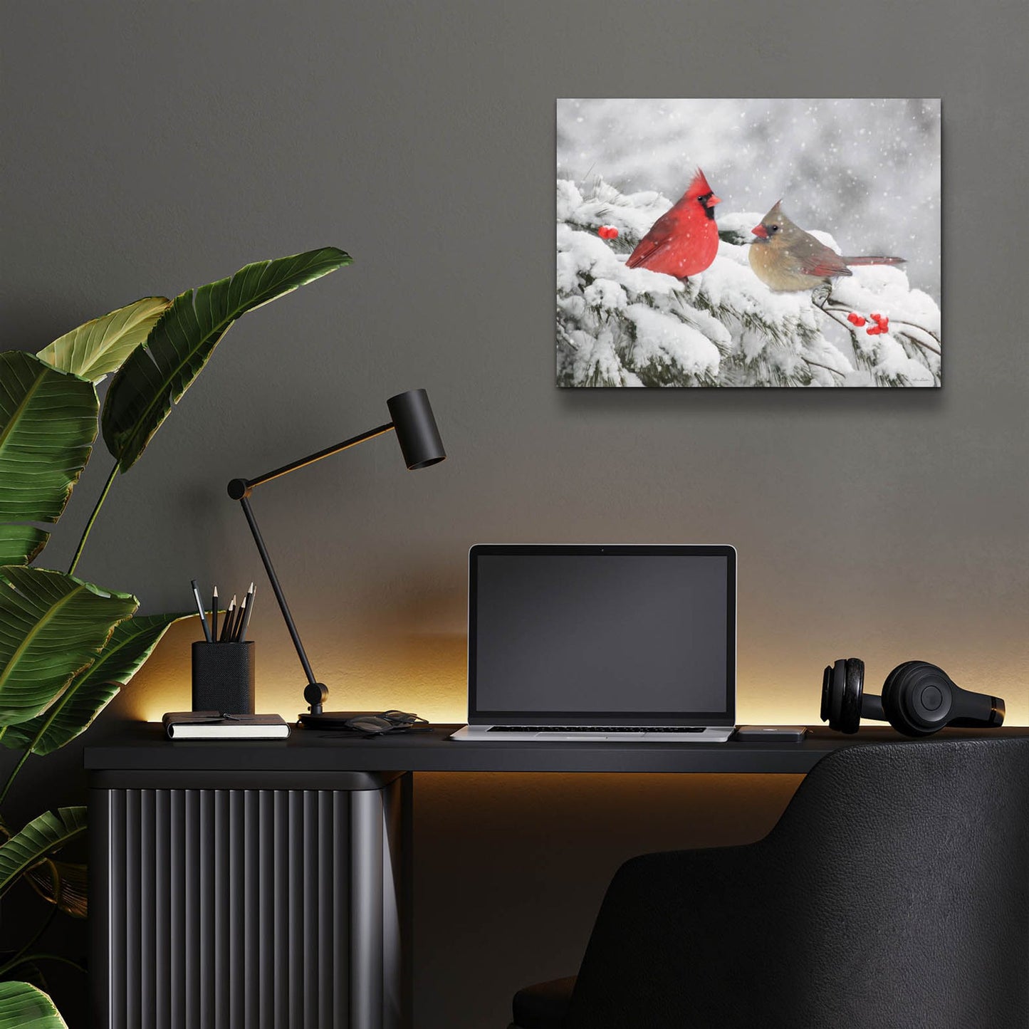 Epic Art 'Cardinals in Snow' by Lori Deiter, Acrylic Glass Wall Art,16x12