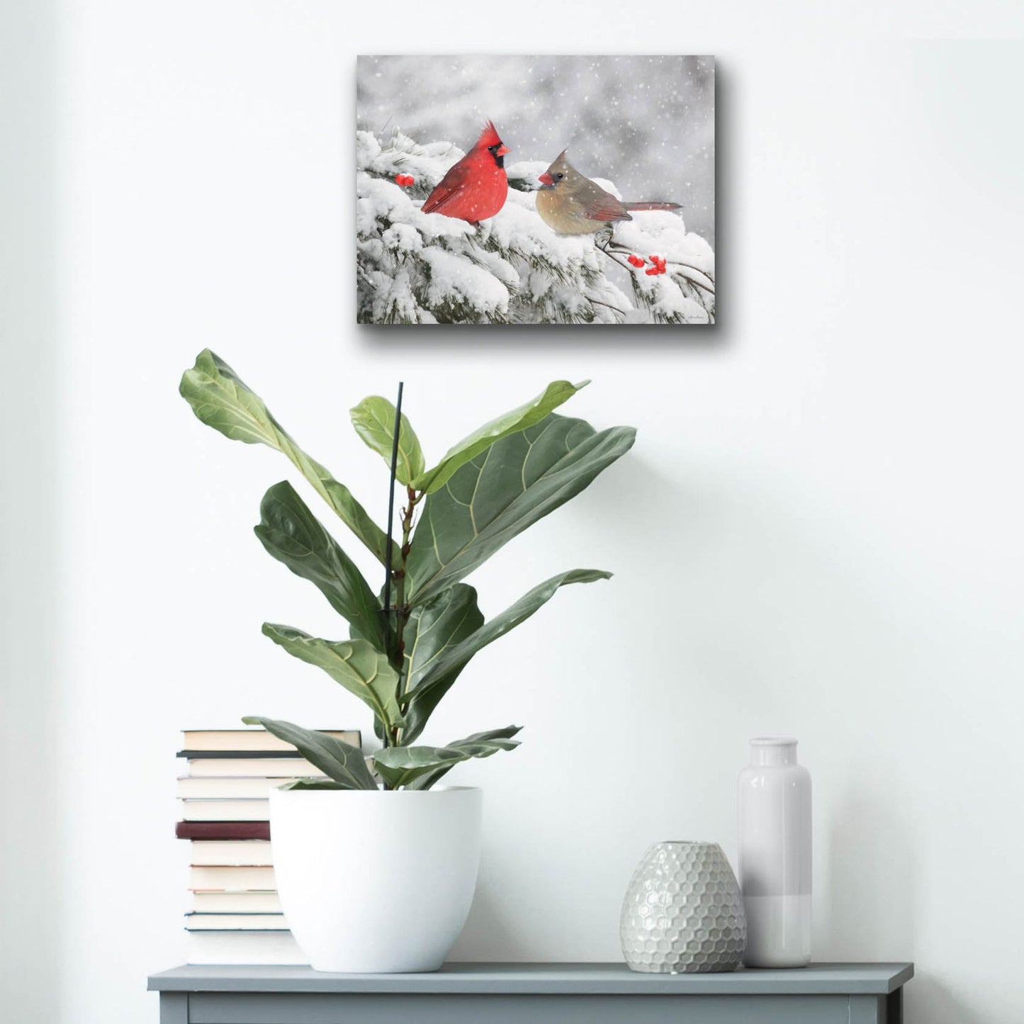 Epic Art 'Cardinals in Snow' by Lori Deiter, Acrylic Glass Wall Art,16x12