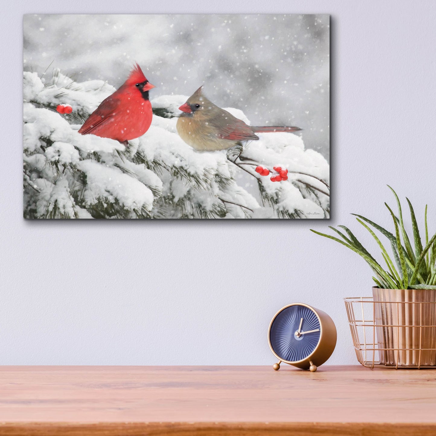 Epic Art 'Cardinals in Snow' by Lori Deiter, Acrylic Glass Wall Art,16x12