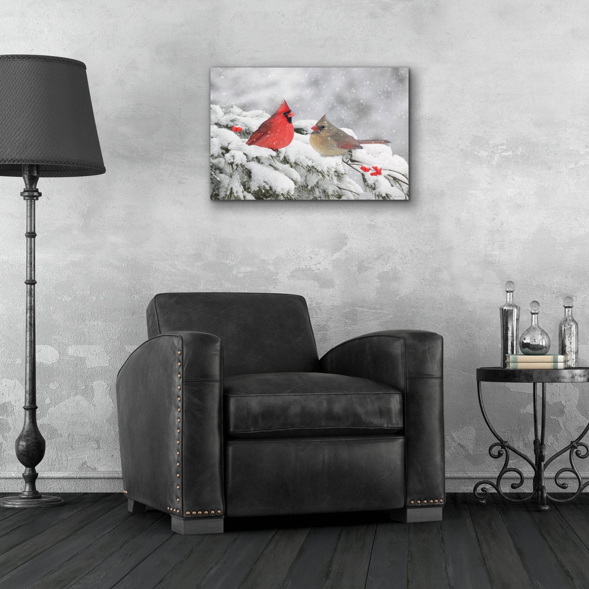 Epic Art 'Cardinals in Snow' by Lori Deiter, Acrylic Glass Wall Art,24x16