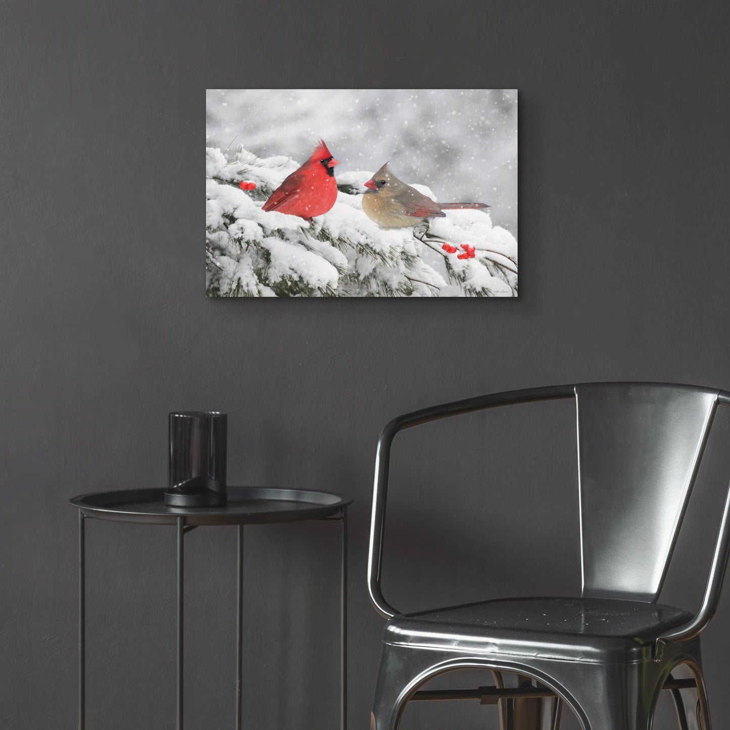 Epic Art 'Cardinals in Snow' by Lori Deiter, Acrylic Glass Wall Art,24x16