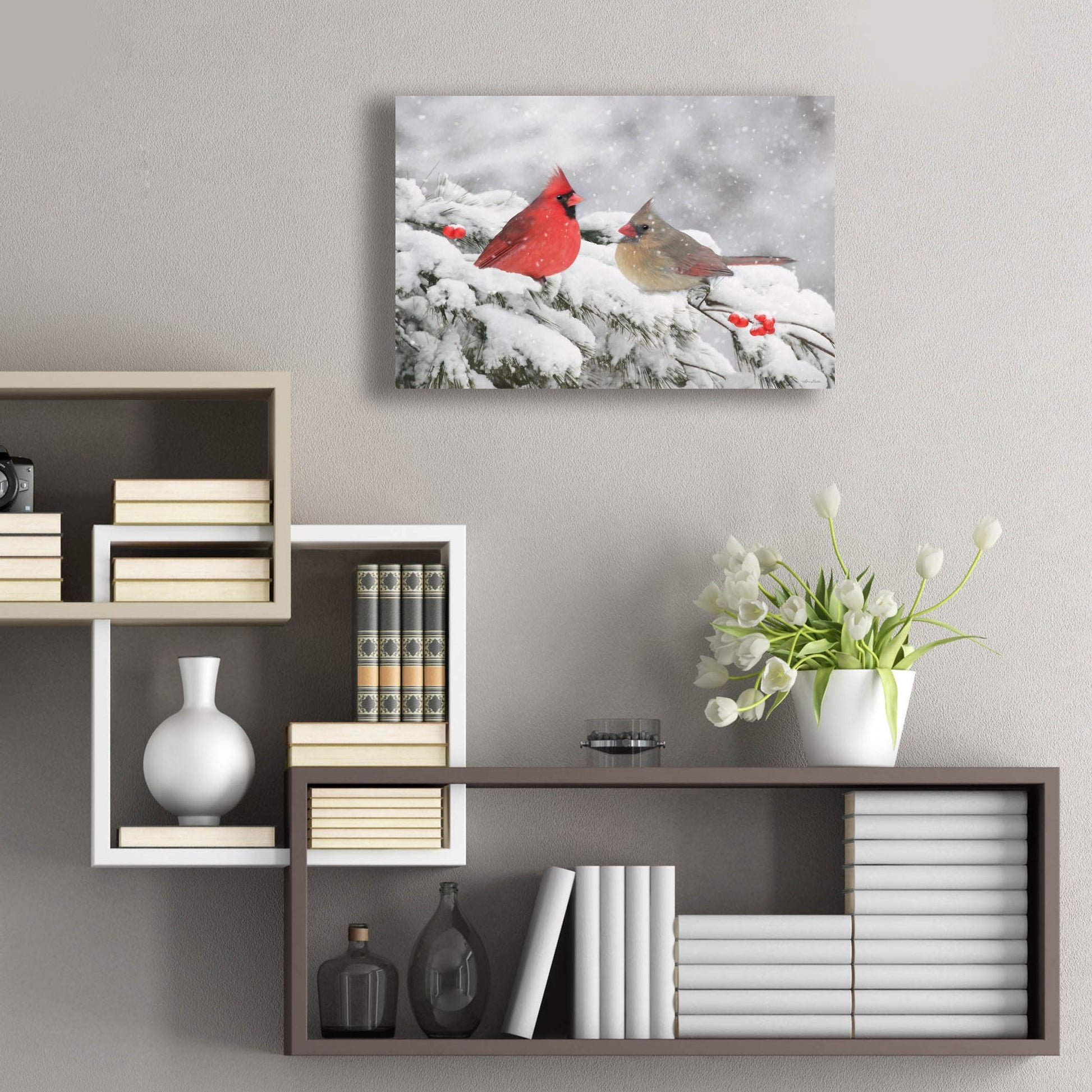 Epic Art 'Cardinals in Snow' by Lori Deiter, Acrylic Glass Wall Art,24x16