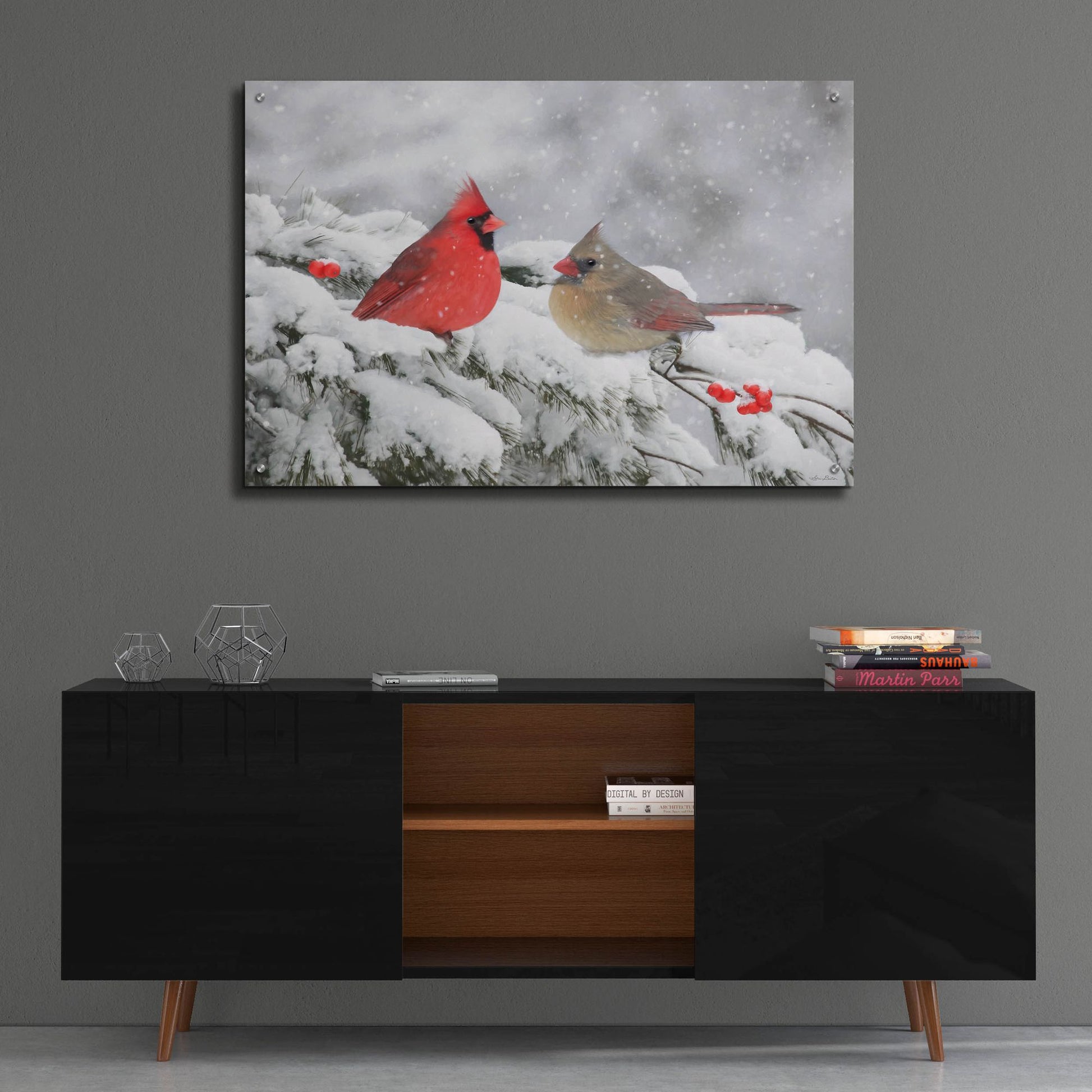 Epic Art 'Cardinals in Snow' by Lori Deiter, Acrylic Glass Wall Art,36x24