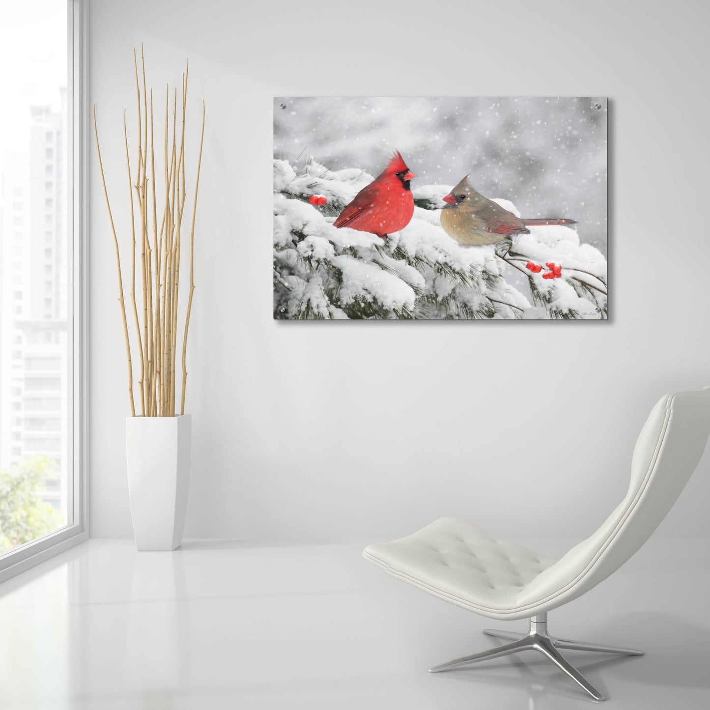 Epic Art 'Cardinals in Snow' by Lori Deiter, Acrylic Glass Wall Art,36x24