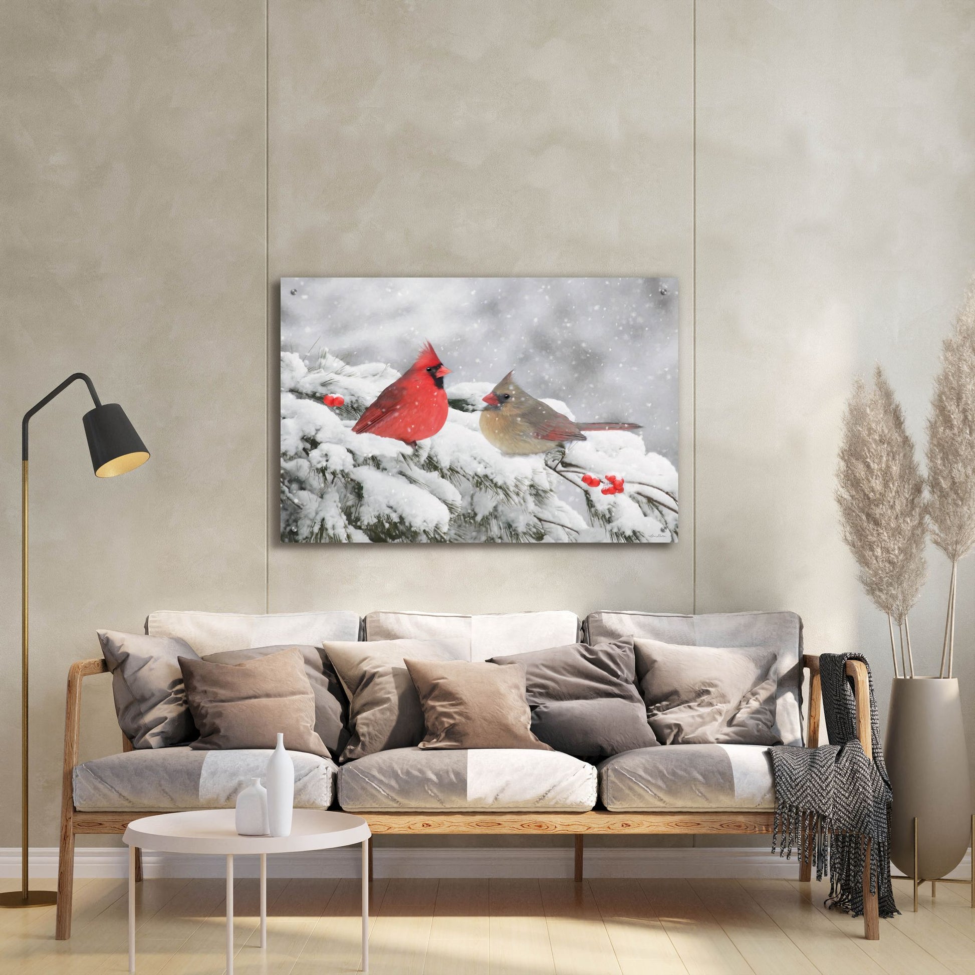 Epic Art 'Cardinals in Snow' by Lori Deiter, Acrylic Glass Wall Art,36x24