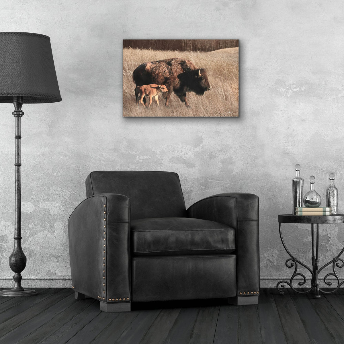 Epic Art 'Bison Mom and Baby' by Lori Deiter, Acrylic Glass Wall Art,24x16