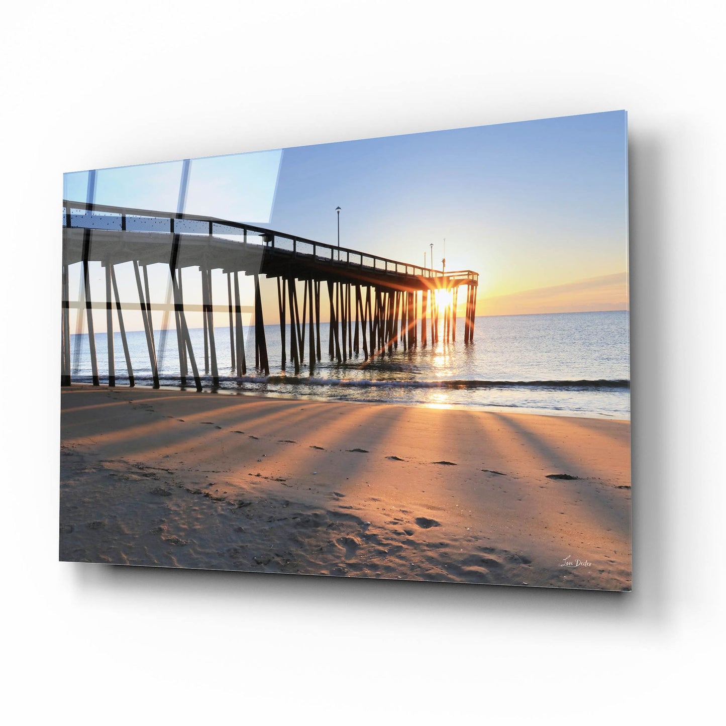 Epic Art 'Sunrise at the Pier  ' by Lori Deiter, Acrylic Glass Wall Art,16x12