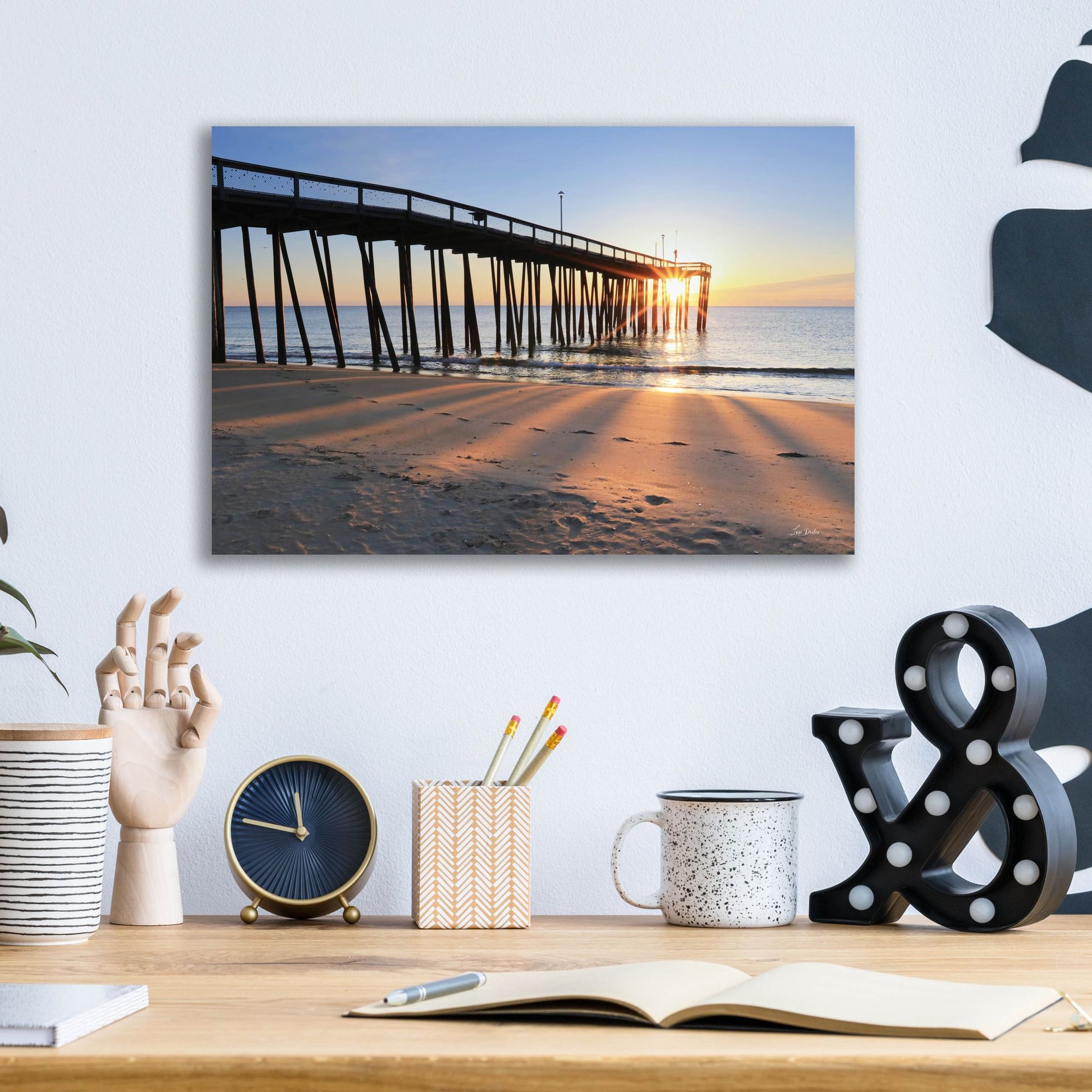 Epic Art 'Sunrise at the Pier  ' by Lori Deiter, Acrylic Glass Wall Art,16x12