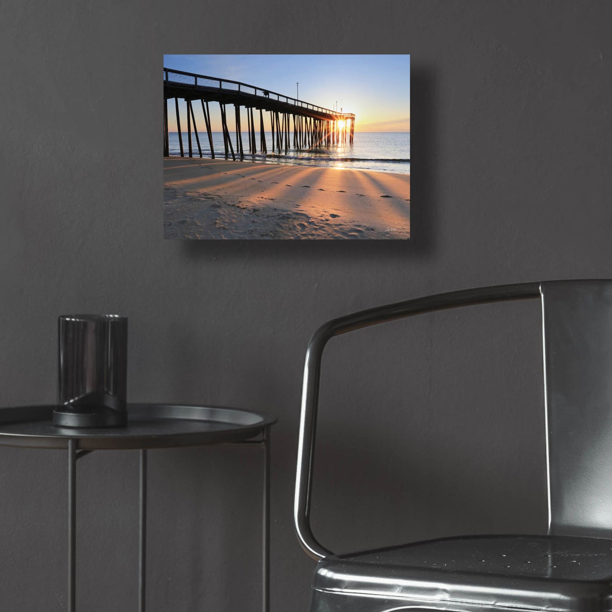 Epic Art 'Sunrise at the Pier  ' by Lori Deiter, Acrylic Glass Wall Art,16x12