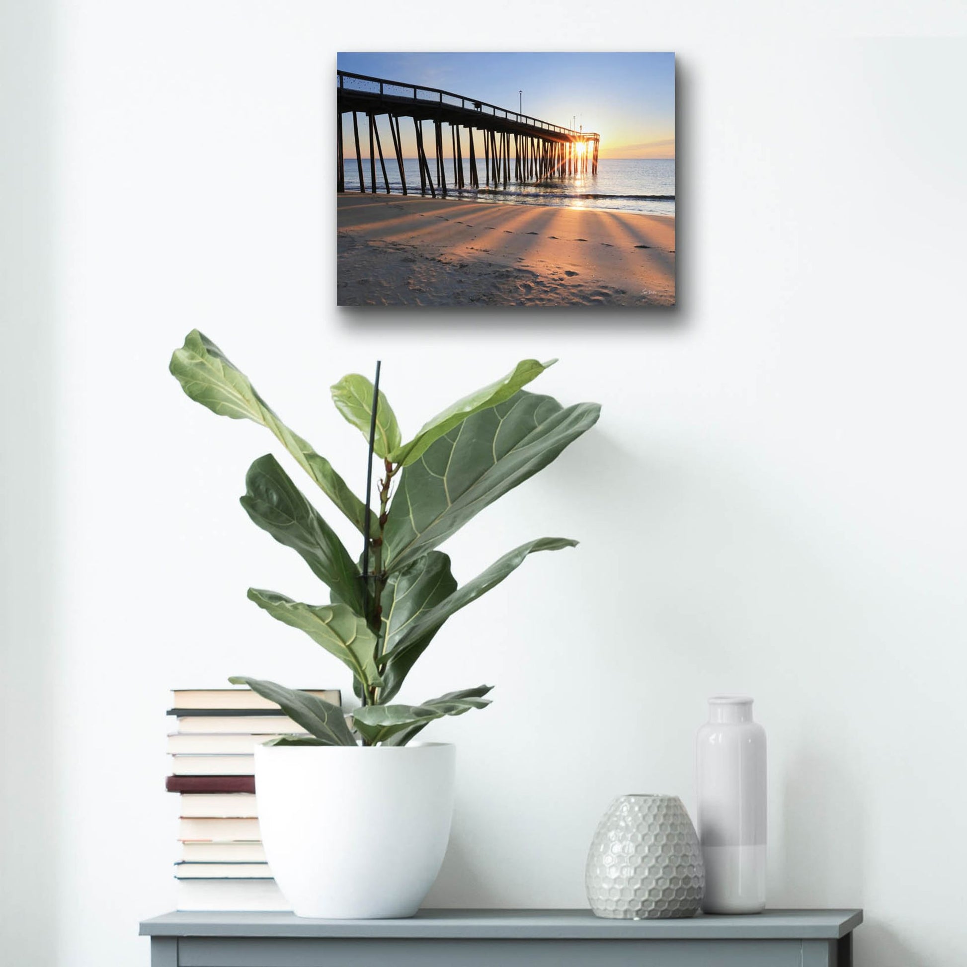 Epic Art 'Sunrise at the Pier  ' by Lori Deiter, Acrylic Glass Wall Art,16x12