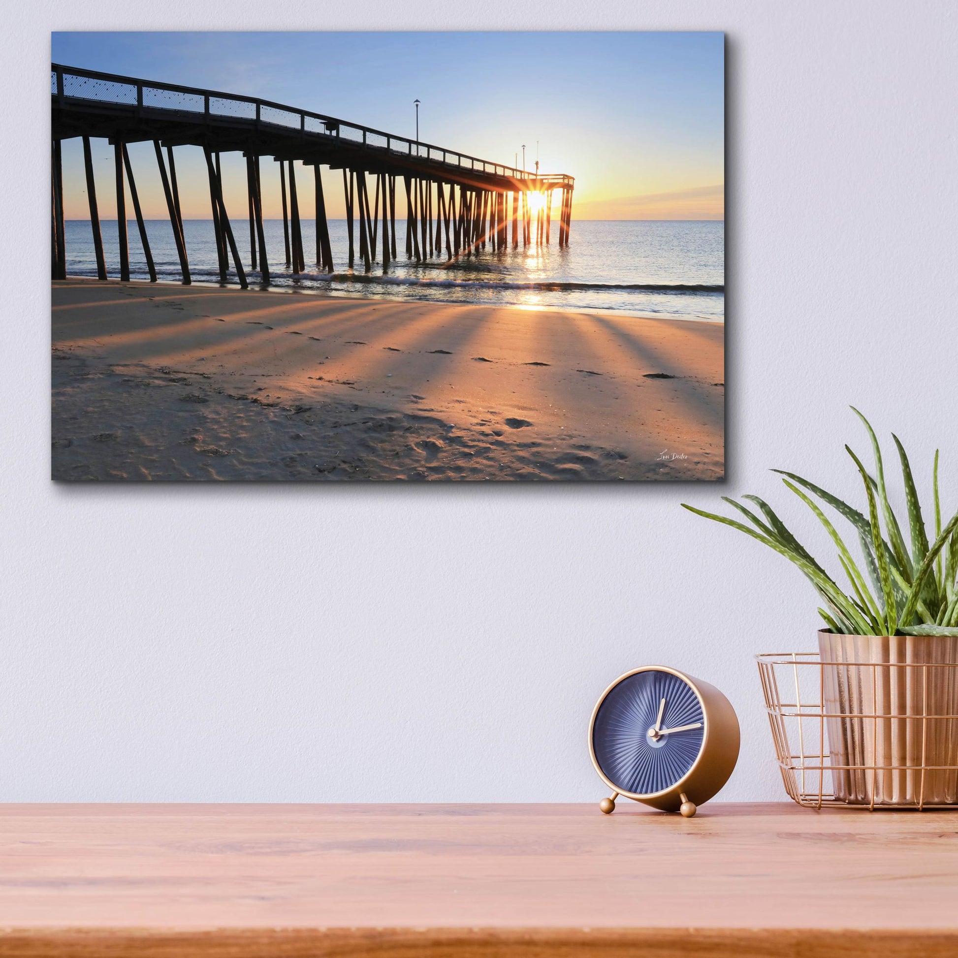 Epic Art 'Sunrise at the Pier  ' by Lori Deiter, Acrylic Glass Wall Art,16x12