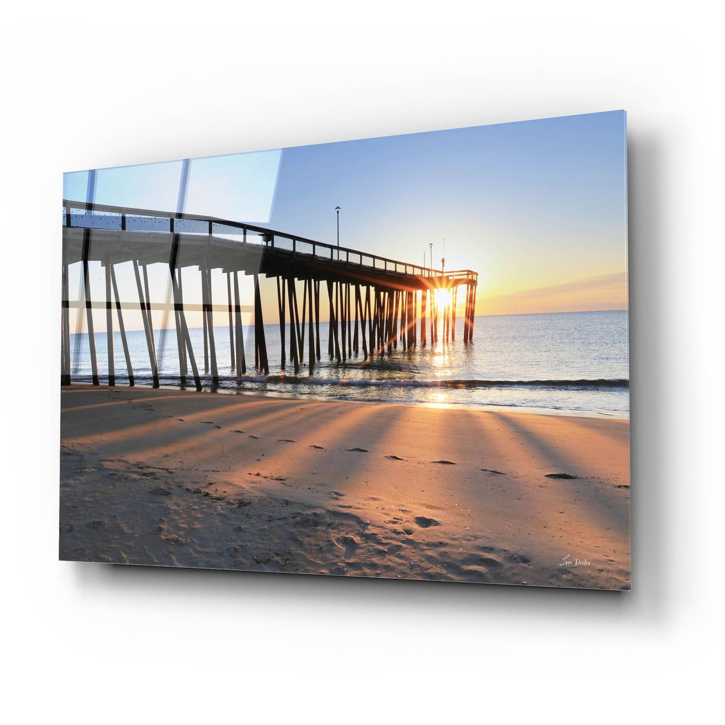 Epic Art 'Sunrise at the Pier  ' by Lori Deiter, Acrylic Glass Wall Art,24x16