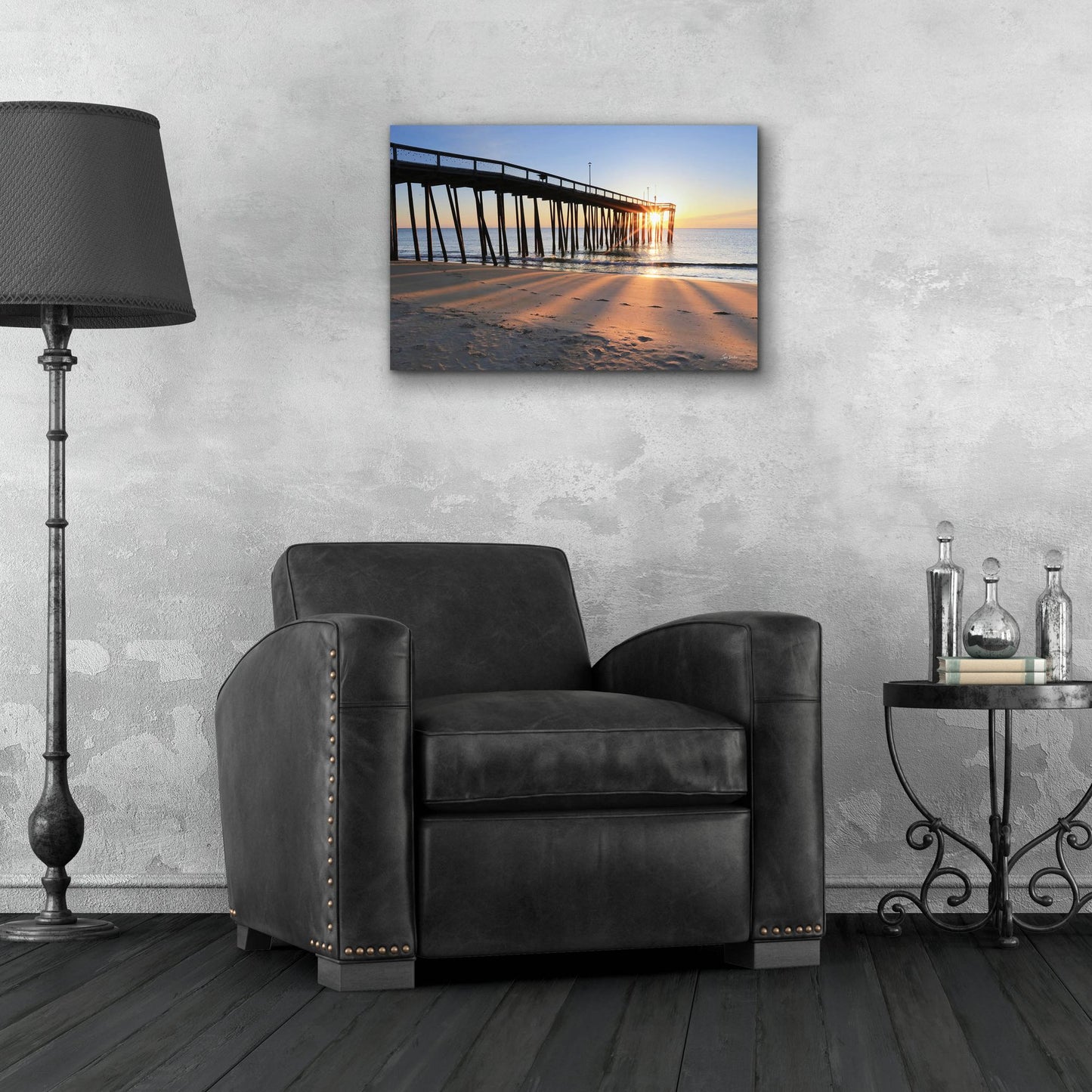 Epic Art 'Sunrise at the Pier  ' by Lori Deiter, Acrylic Glass Wall Art,24x16