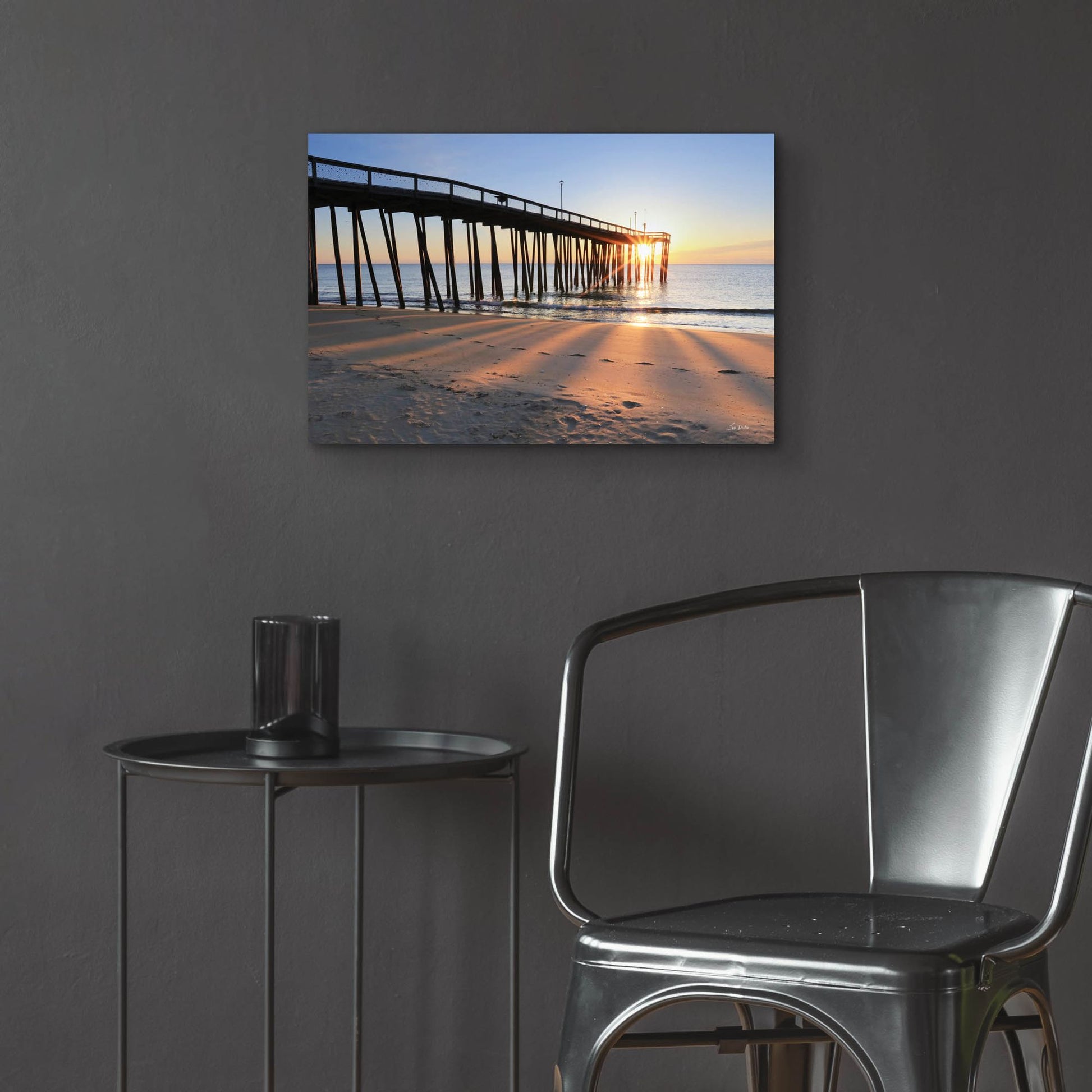 Epic Art 'Sunrise at the Pier  ' by Lori Deiter, Acrylic Glass Wall Art,24x16