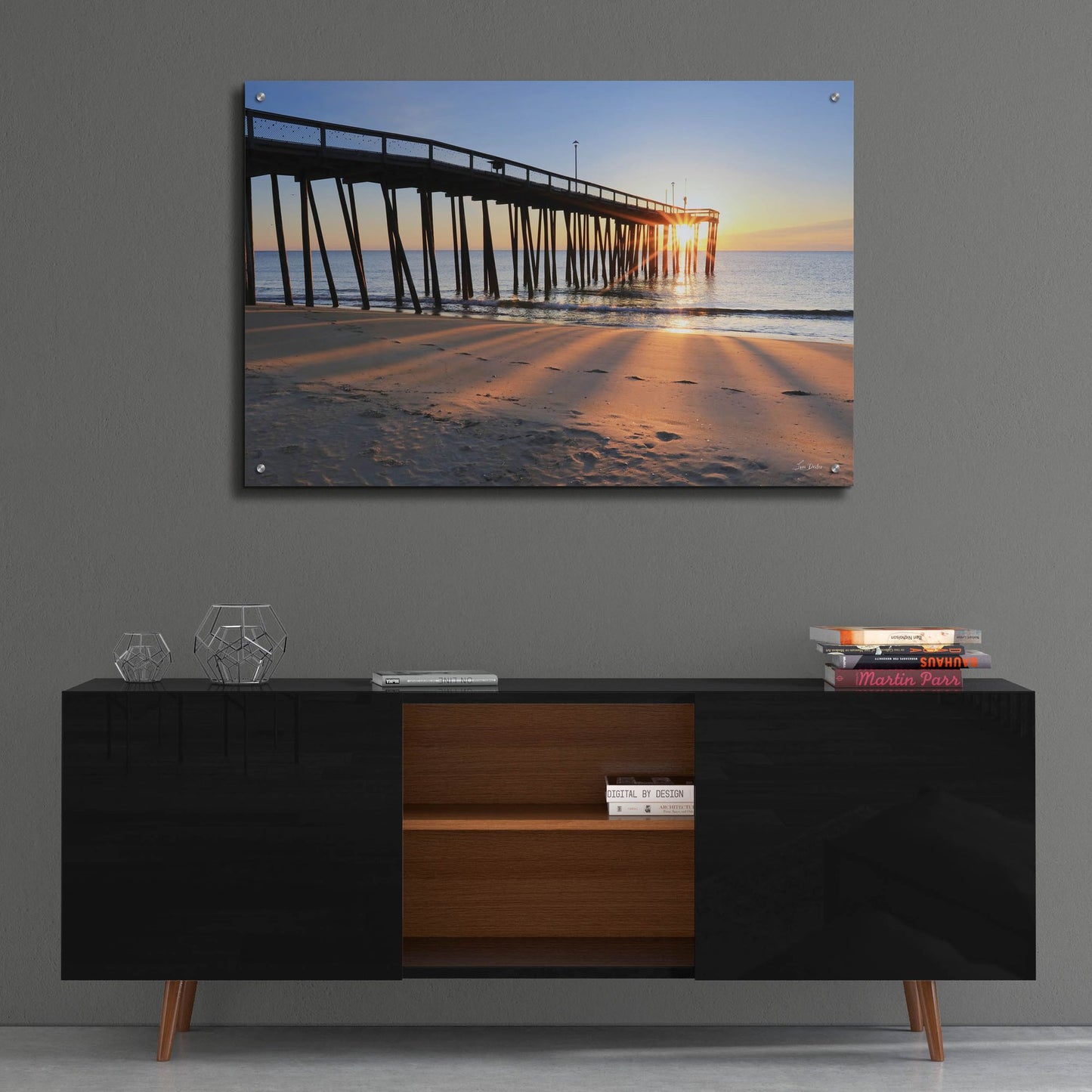 Epic Art 'Sunrise at the Pier  ' by Lori Deiter, Acrylic Glass Wall Art,36x24