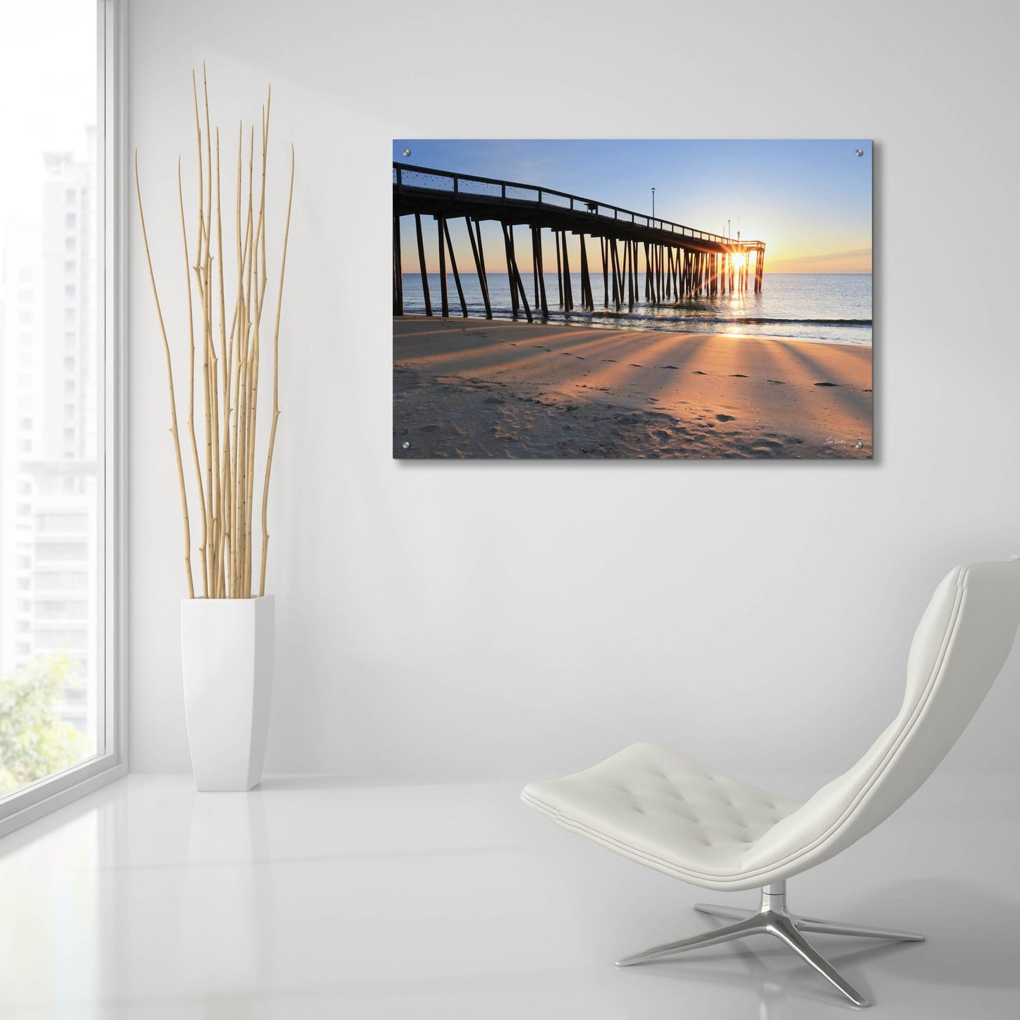 Epic Art 'Sunrise at the Pier  ' by Lori Deiter, Acrylic Glass Wall Art,36x24