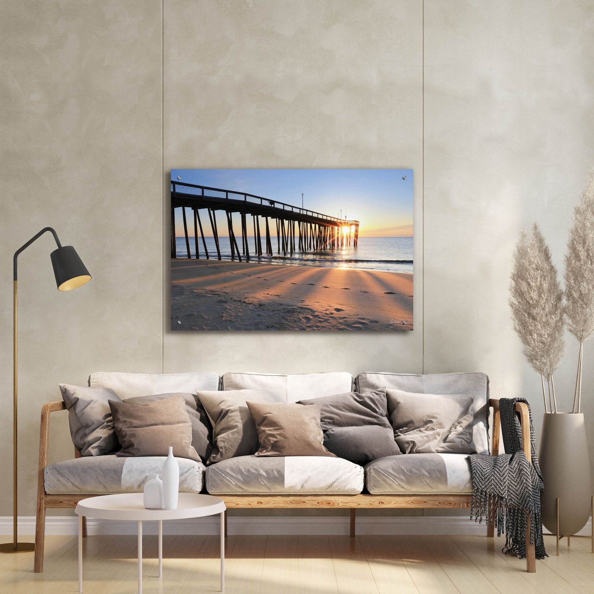 Epic Art 'Sunrise at the Pier  ' by Lori Deiter, Acrylic Glass Wall Art,36x24