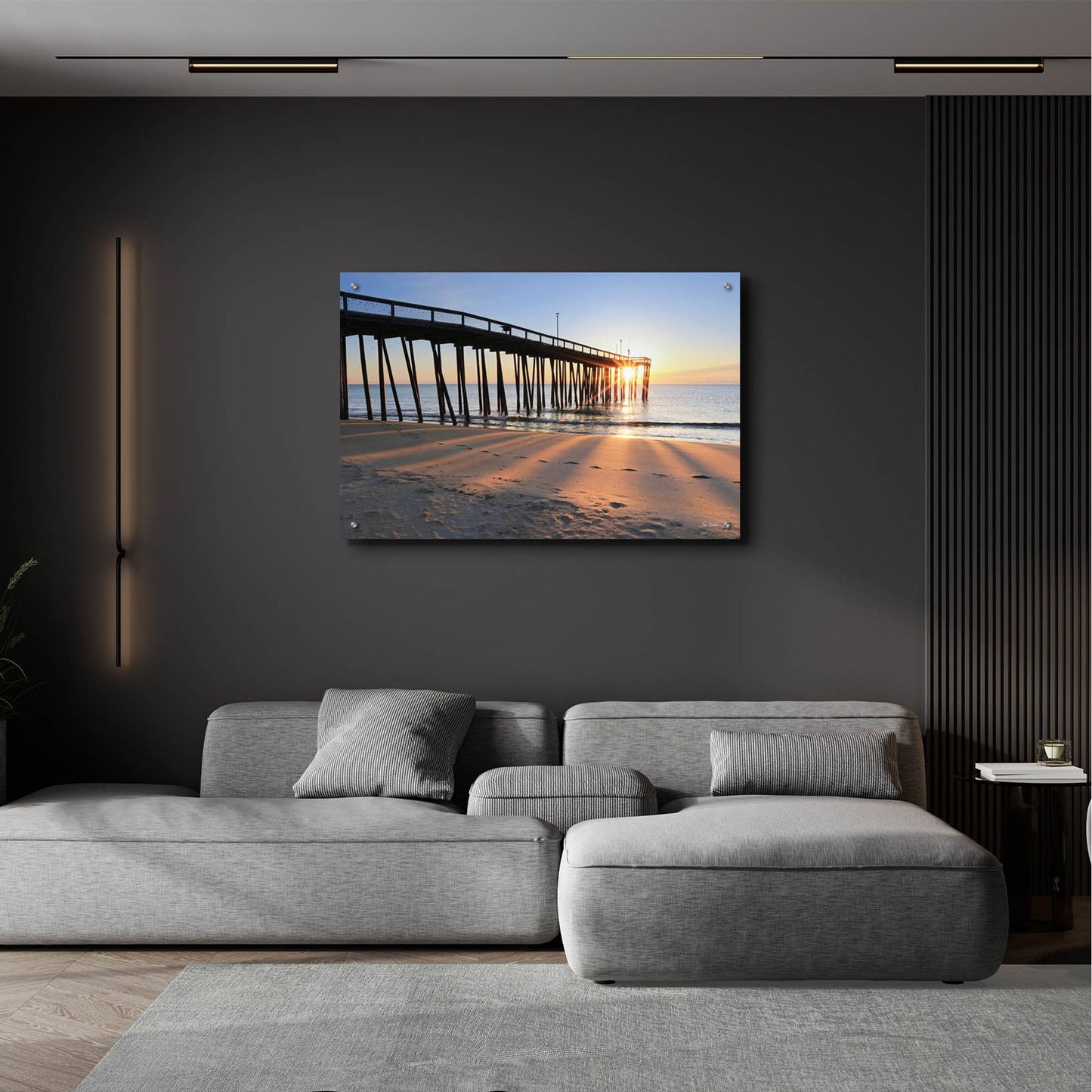 Epic Art 'Sunrise at the Pier  ' by Lori Deiter, Acrylic Glass Wall Art,36x24