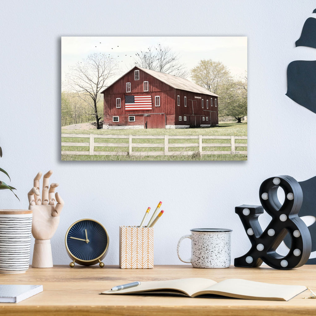 Epic Art 'Patriotic Barn  ' by Lori Deiter, Acrylic Glass Wall Art,16x12