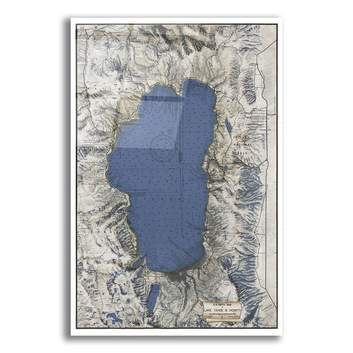 Epic Art 'Lake Tahoe Map' by Stellar Design Studio, Acrylic Glass Wall Art