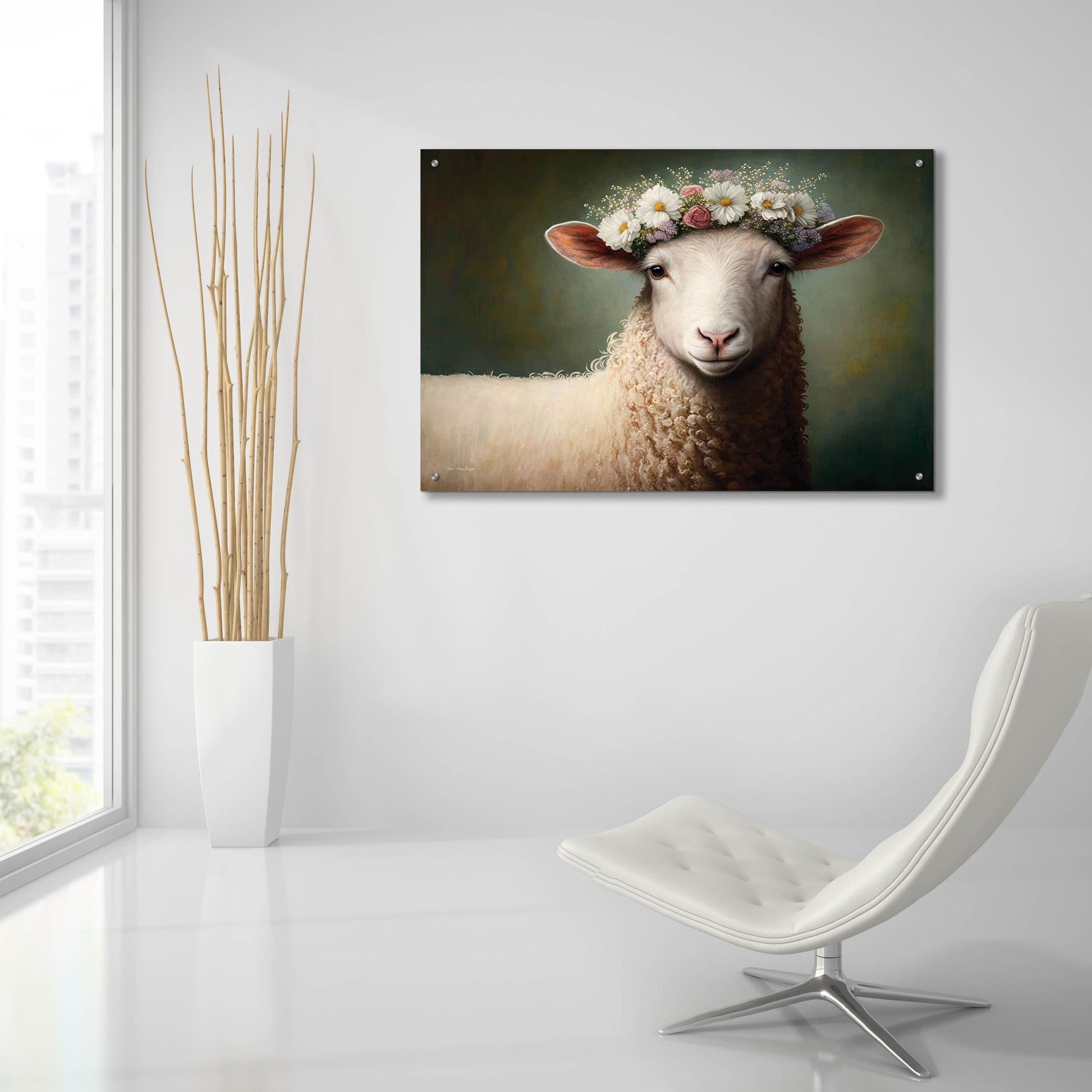 Epic Art 'Sheep Queen' by Seven Trees Designs, Acrylic Glass Wall Art,36x24