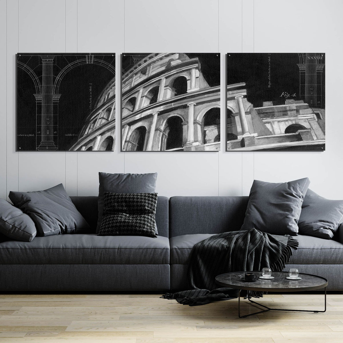 Epic Art 'Iconic Architecture I' by Ethan Harper, Acrylic Glass Wall Art, 3 Piece Set,108x36