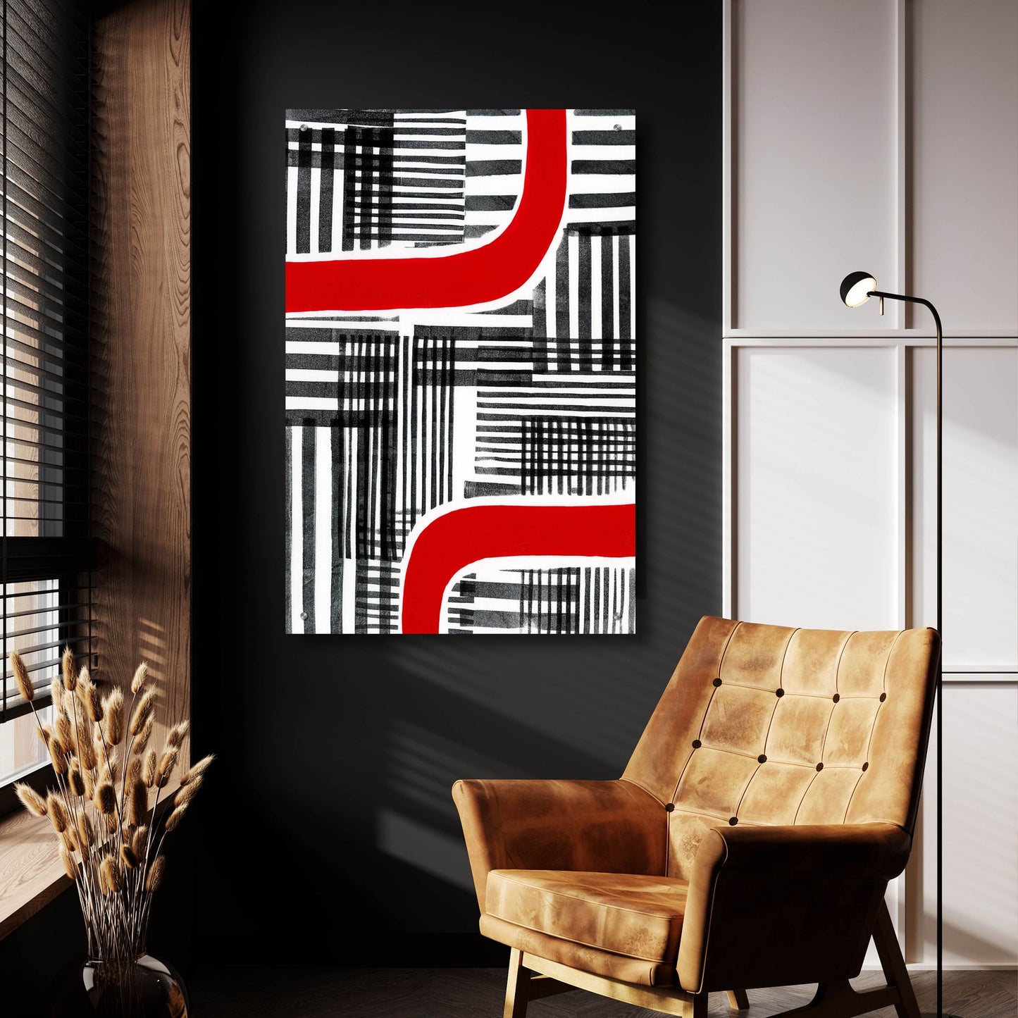 Epic Art 'Red Interrupted II' by Regina Moore, Acrylic Glass Wall Art,24x36