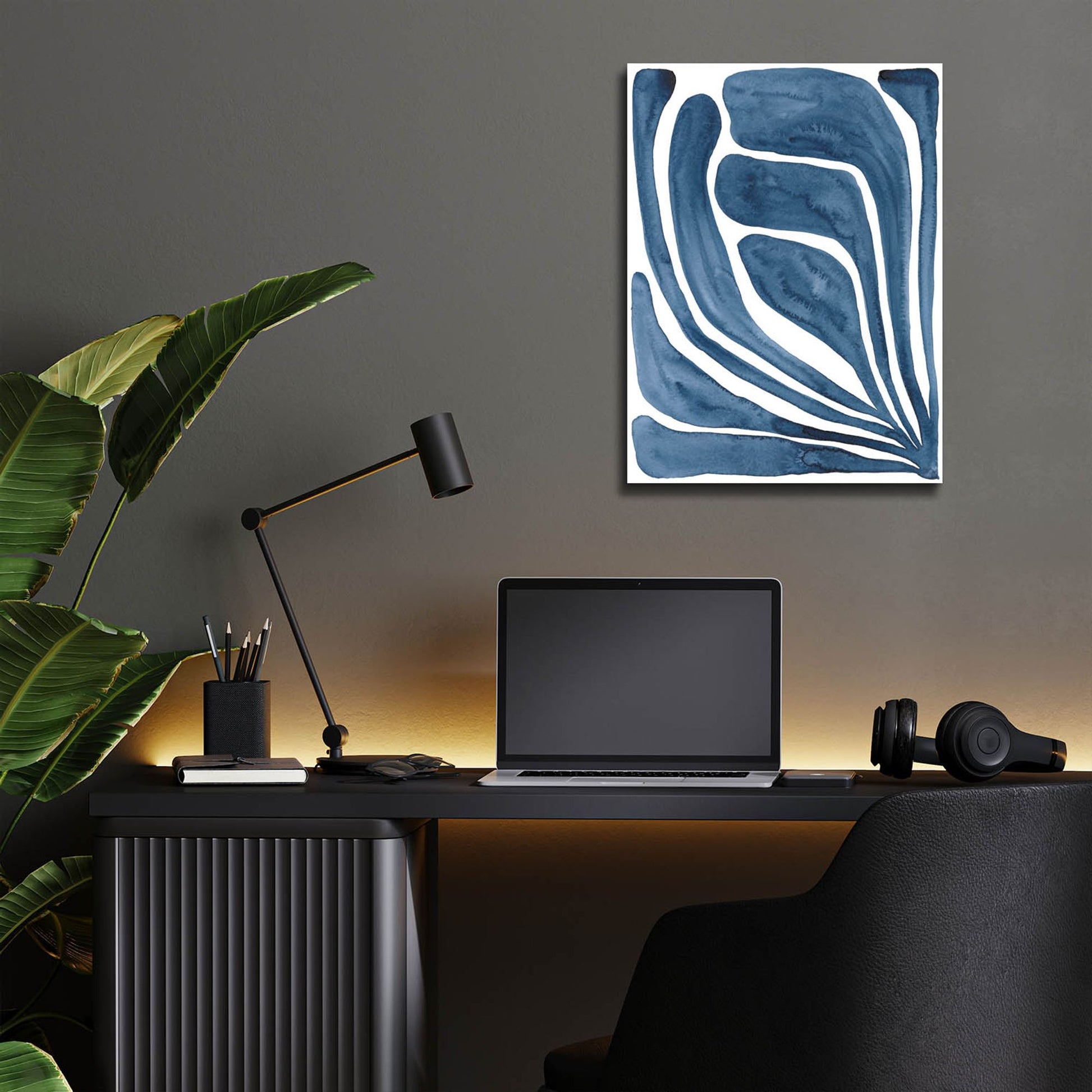 Epic Art 'Blue Stylized Leaf I' by Regina Moore, Acrylic Glass Wall Art,12x16