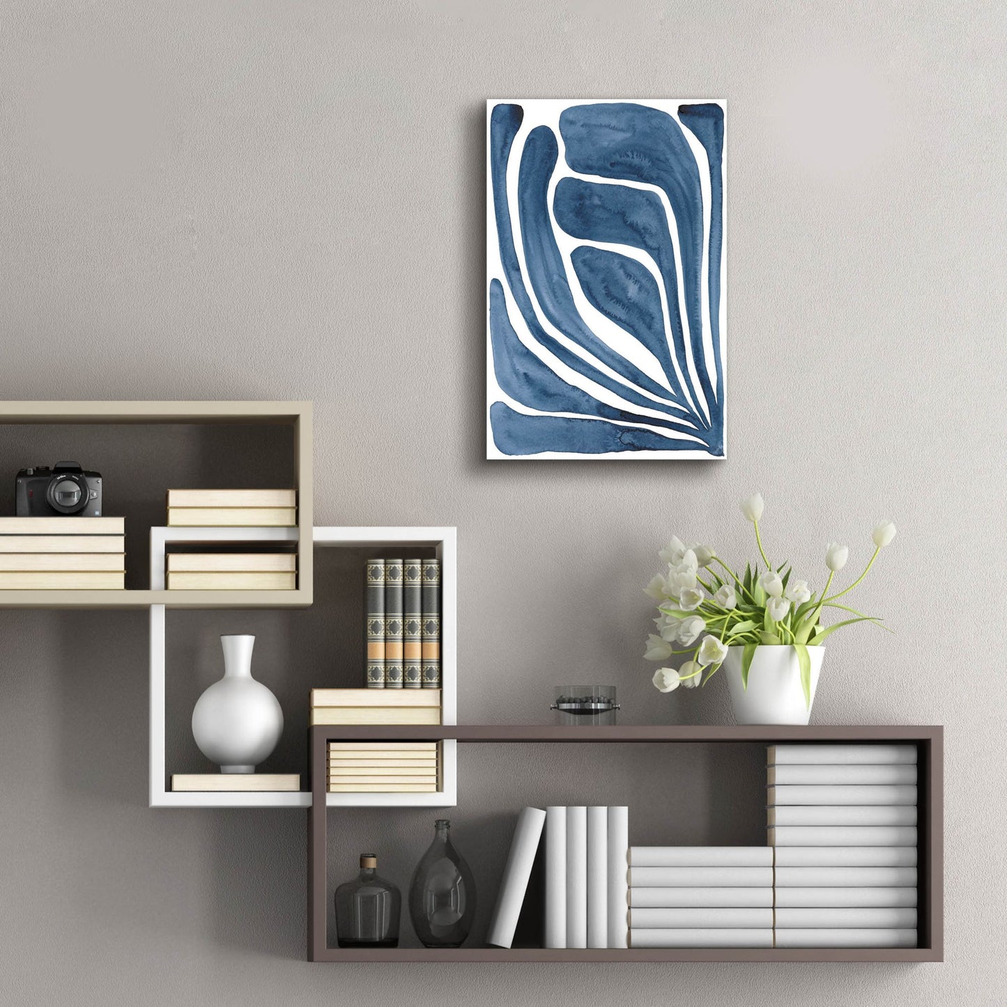 Epic Art 'Blue Stylized Leaf I' by Regina Moore, Acrylic Glass Wall Art,16x24