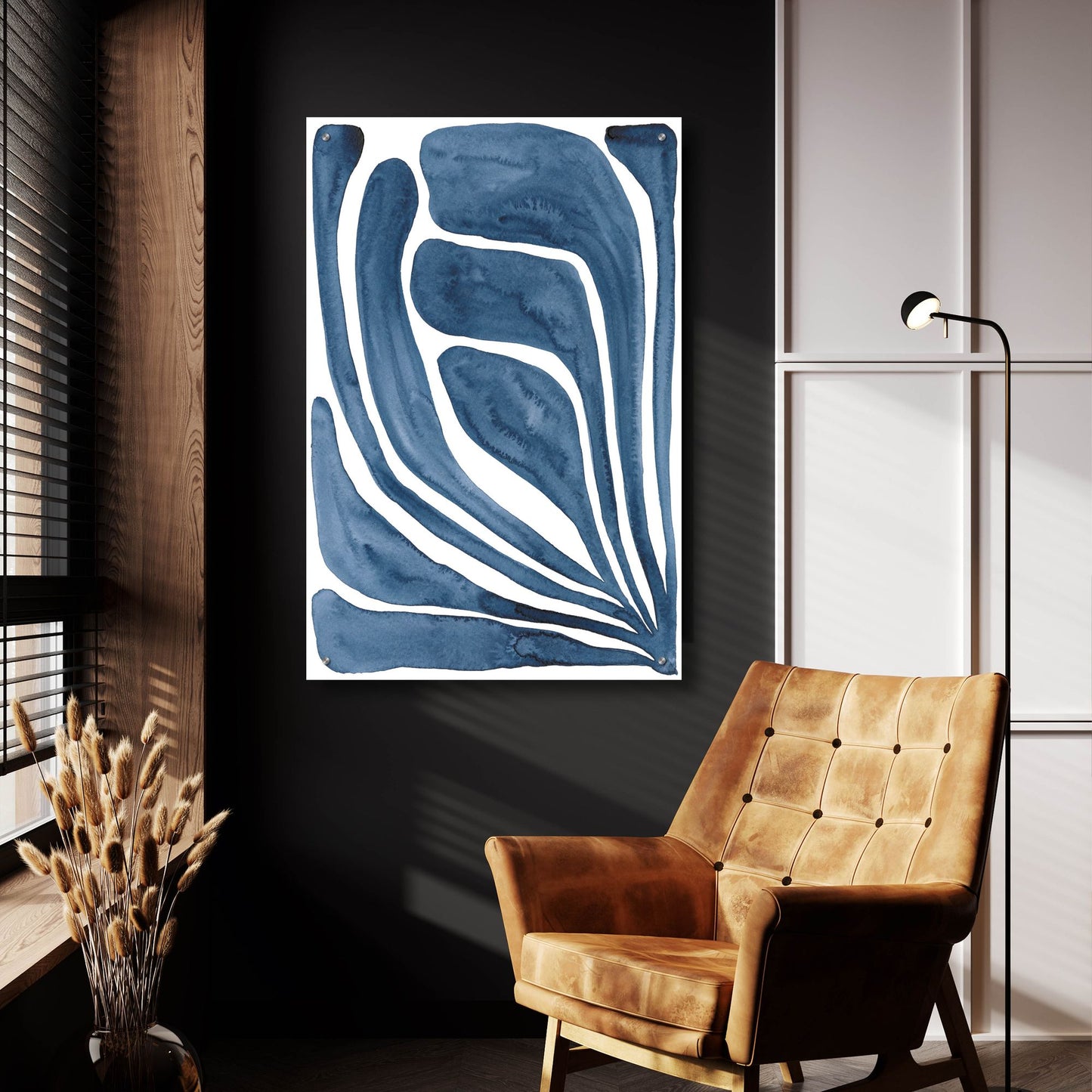 Epic Art 'Blue Stylized Leaf I' by Regina Moore, Acrylic Glass Wall Art,24x36