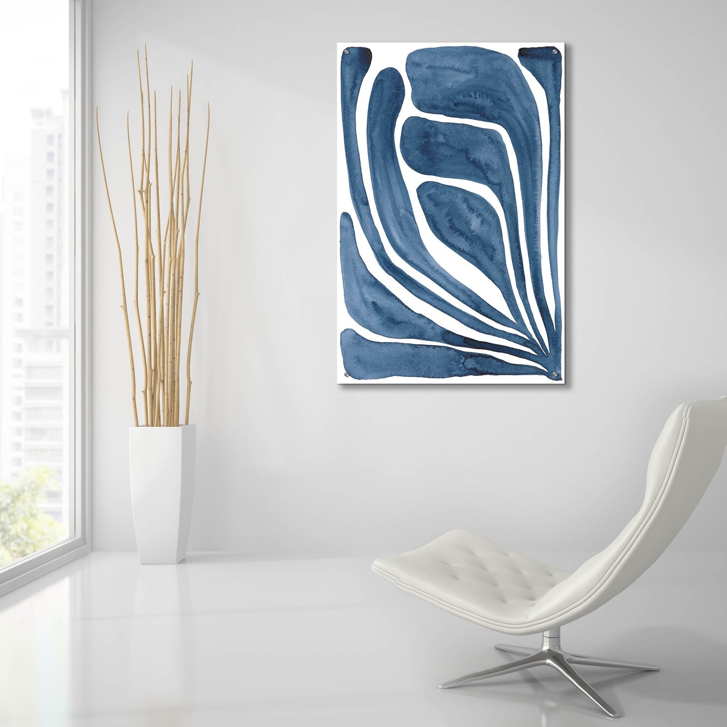 Epic Art 'Blue Stylized Leaf I' by Regina Moore, Acrylic Glass Wall Art,24x36