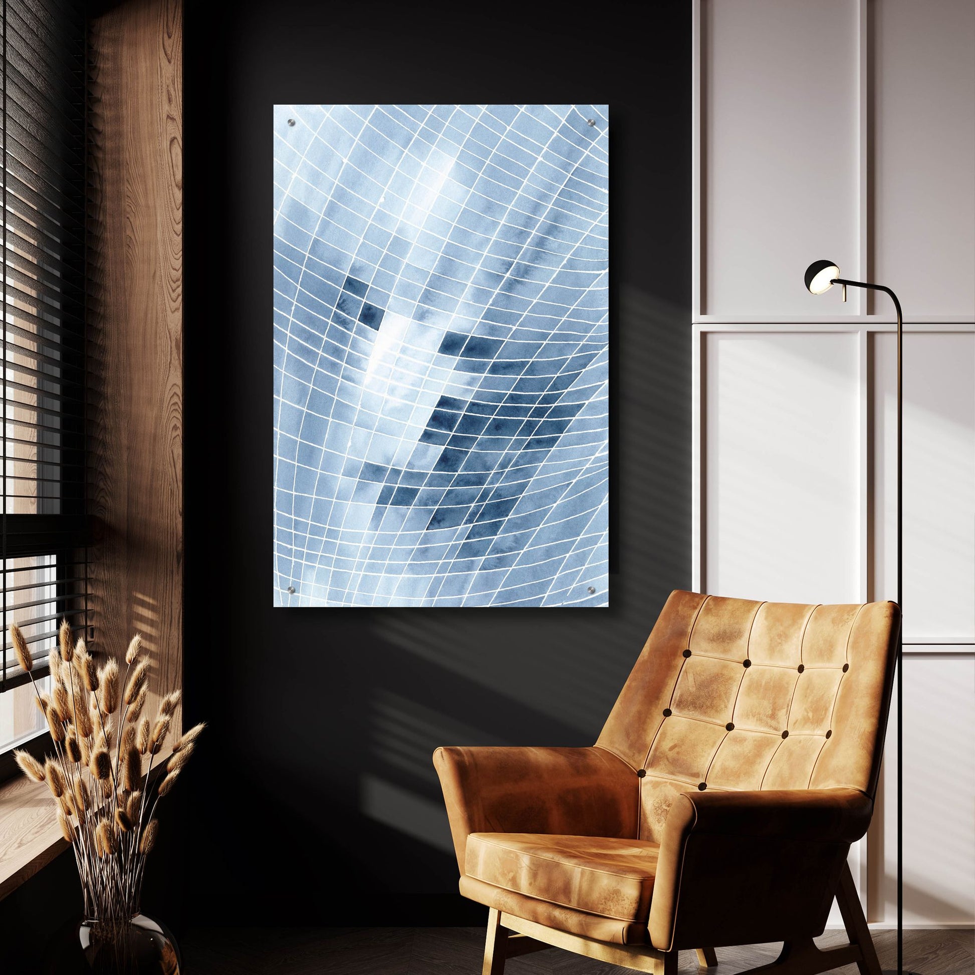 Epic Art 'Blue Grid I' by Regina Moore, Acrylic Glass Wall Art,24x36