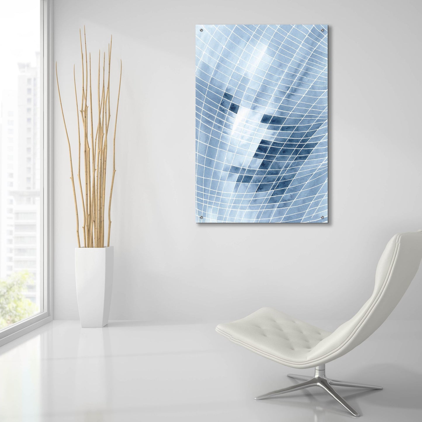 Epic Art 'Blue Grid I' by Regina Moore, Acrylic Glass Wall Art,24x36