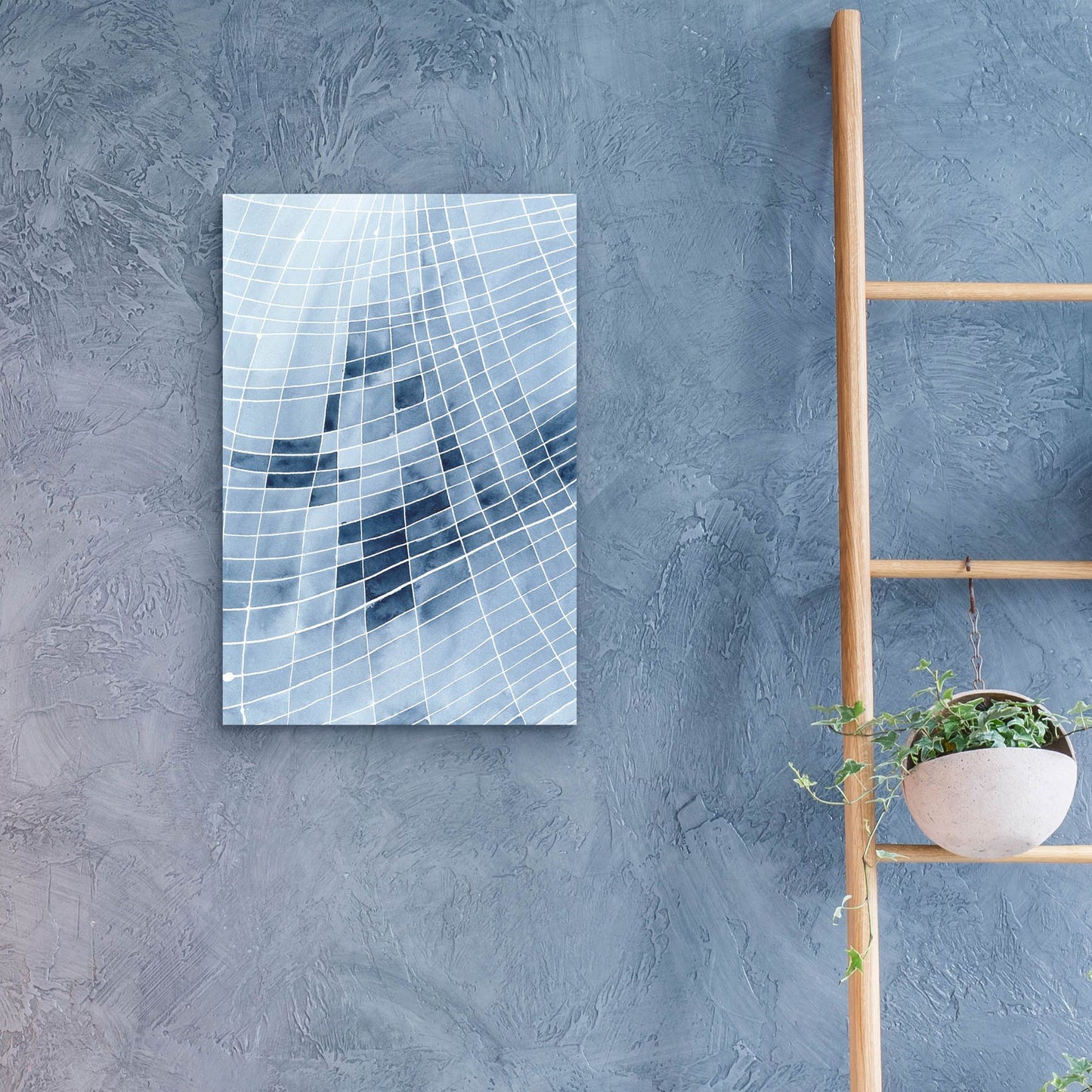 Epic Art 'Blue Grid II' by Regina Moore, Acrylic Glass Wall Art,16x24