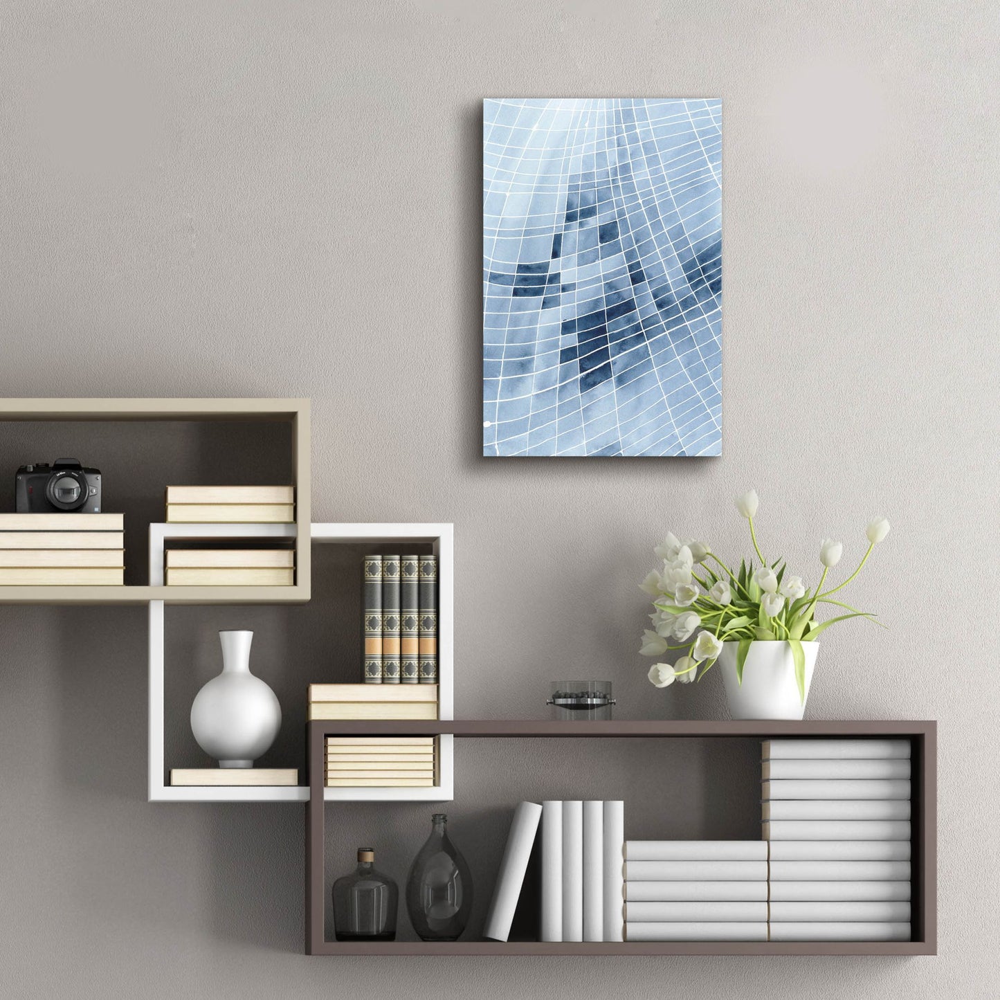 Epic Art 'Blue Grid II' by Regina Moore, Acrylic Glass Wall Art,16x24