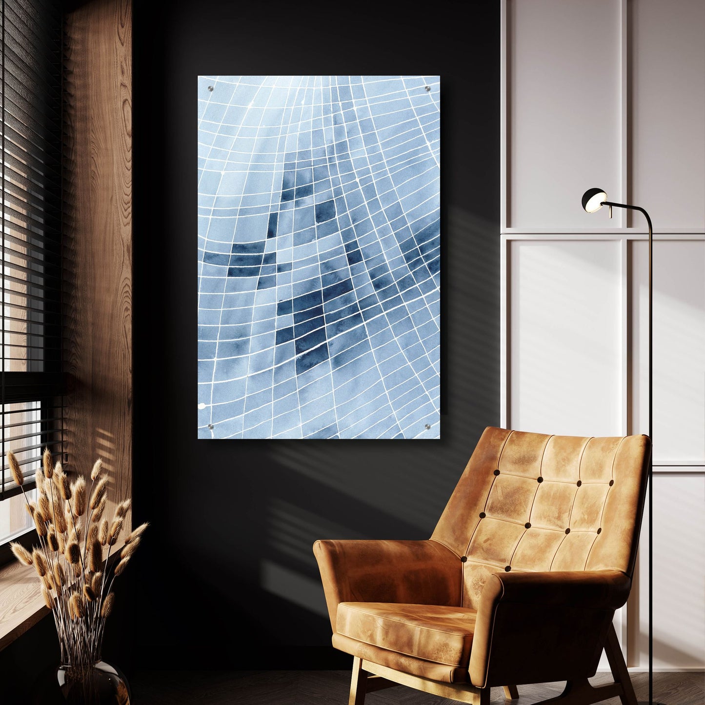 Epic Art 'Blue Grid II' by Regina Moore, Acrylic Glass Wall Art,24x36