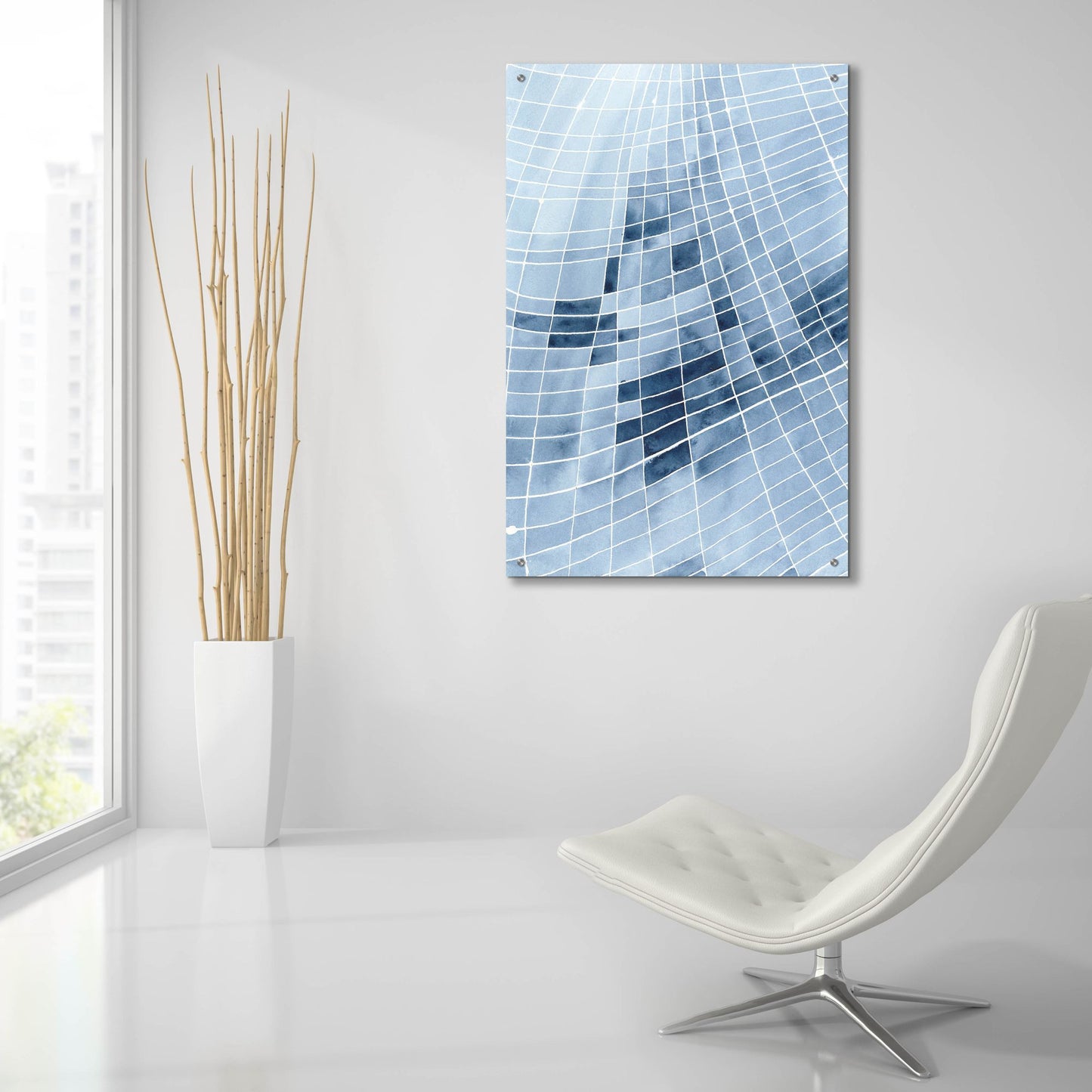 Epic Art 'Blue Grid II' by Regina Moore, Acrylic Glass Wall Art,24x36