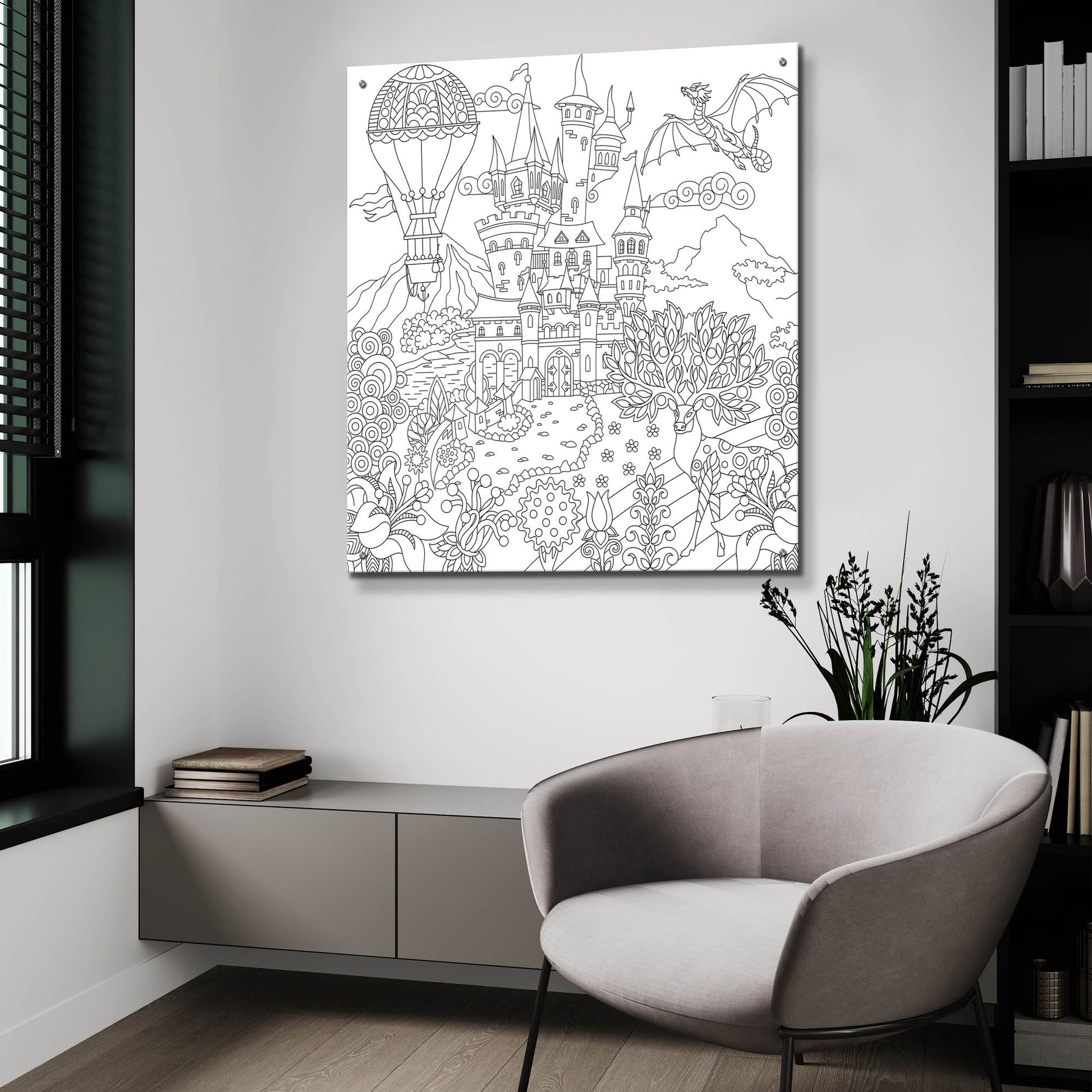 Epic Art 'Coloring Book Castle' by Epic Portfolio, Acrylic Glass Wall Art,36x36