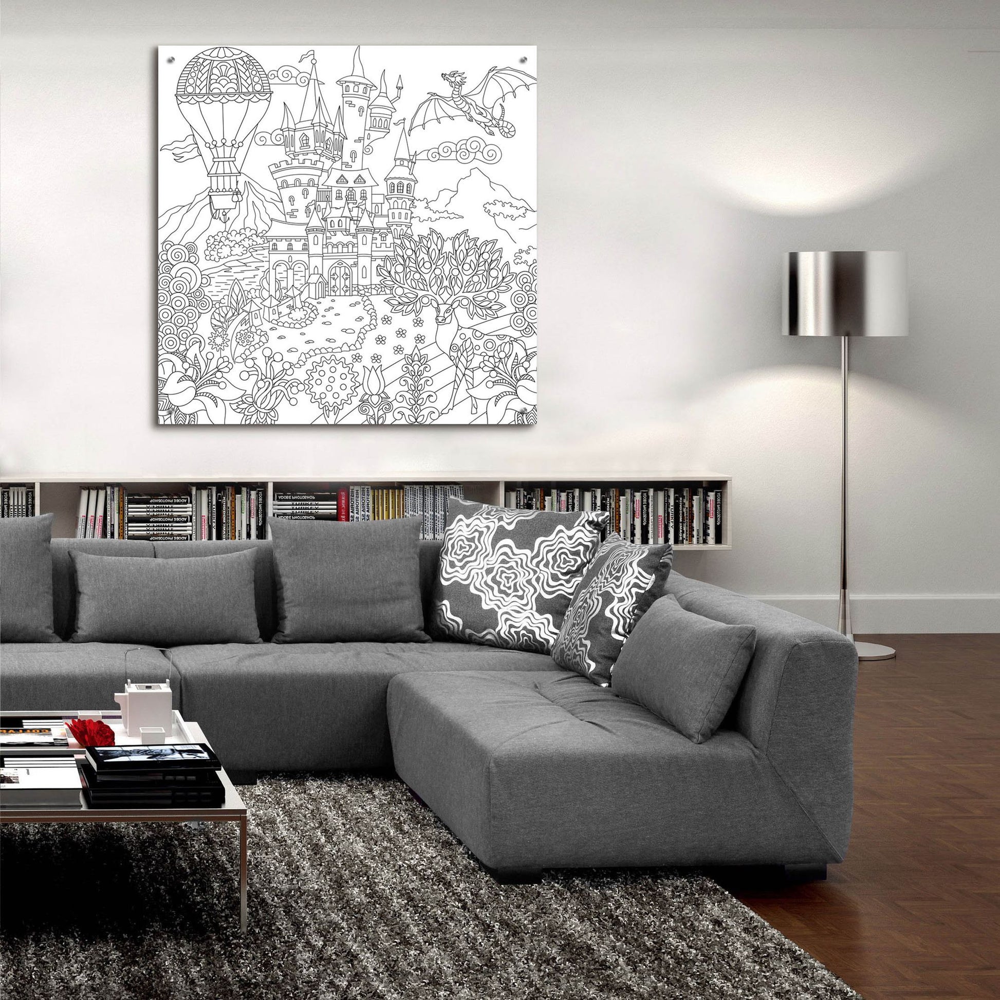 Epic Art 'Coloring Book Castle' by Epic Portfolio, Acrylic Glass Wall Art,36x36